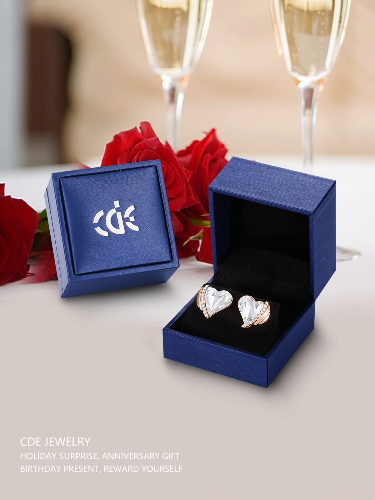 CDE Love Heart Stud Earrings for Women - Rose Gold Plated Earrings with Austrian Crystals, Elegant Jewelry Gift for Women, Mom, Wife - Perfect for Valentine's Day, Anniversary, Birthday & Everyday Wear