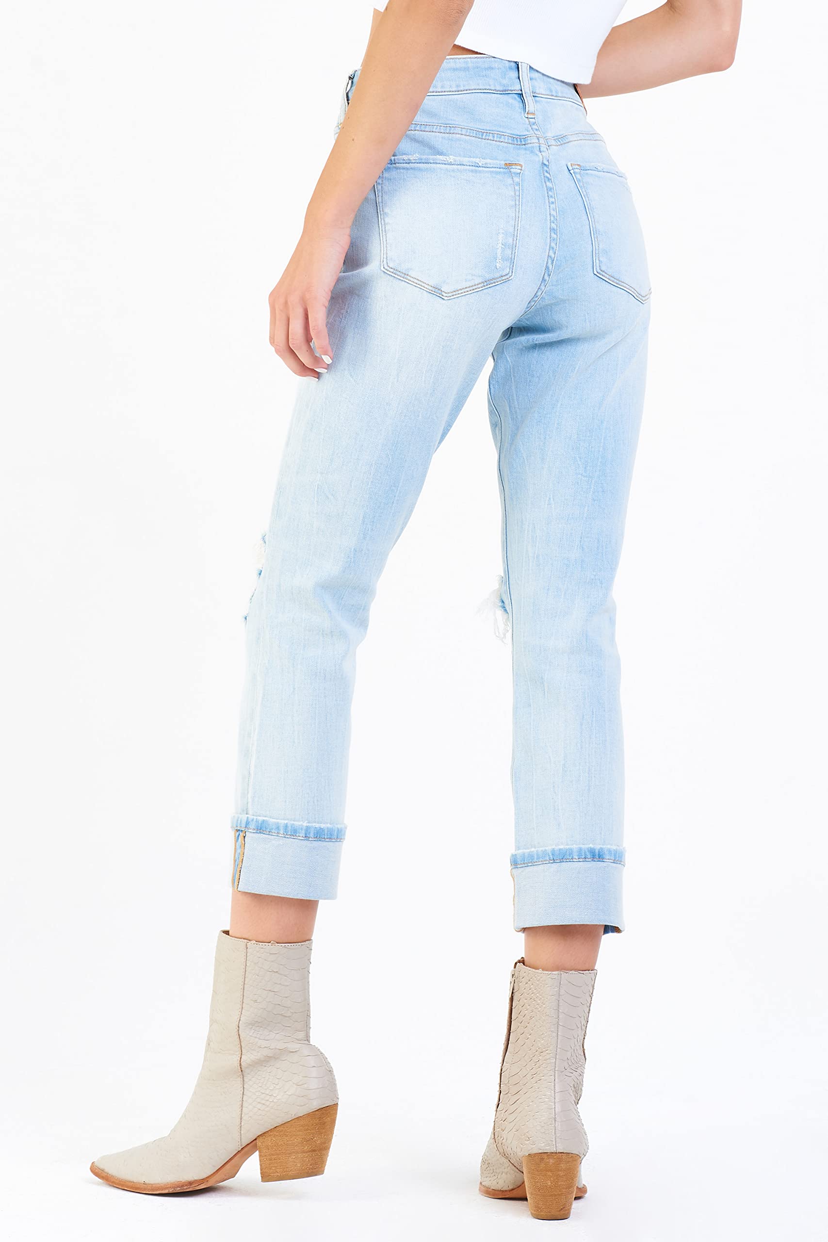 DEAR JOHN Women's Blaire Cuffed Slim Straight Pants - High Waist Office Trousers for Business Casual & Workwear