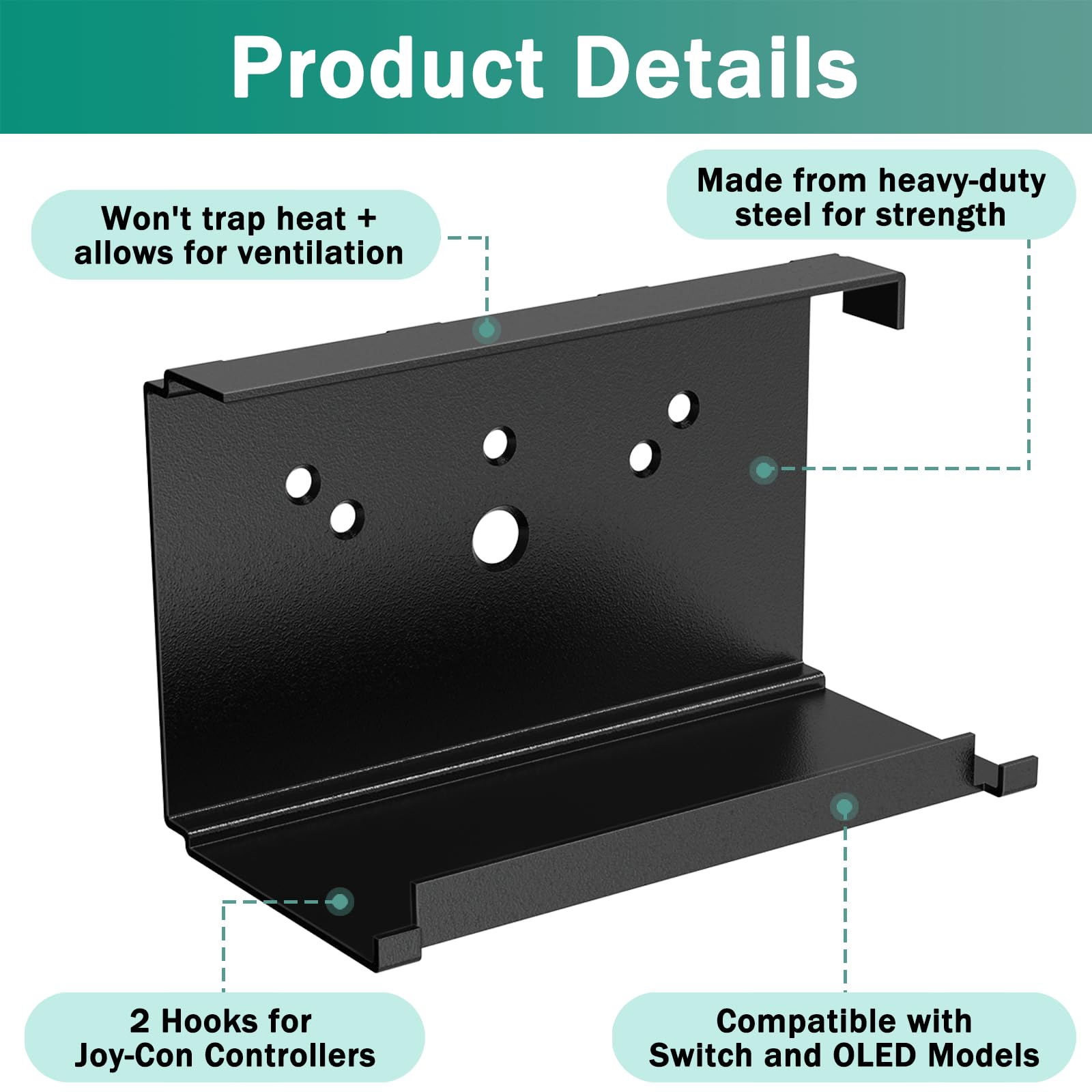 Nintendo Switch Wall Mount Bracket - Universal Holder for Switch & Switch OLED - Secure Console Storage Kit - Perfect for Living Room, Bedroom, or Gaming Setup