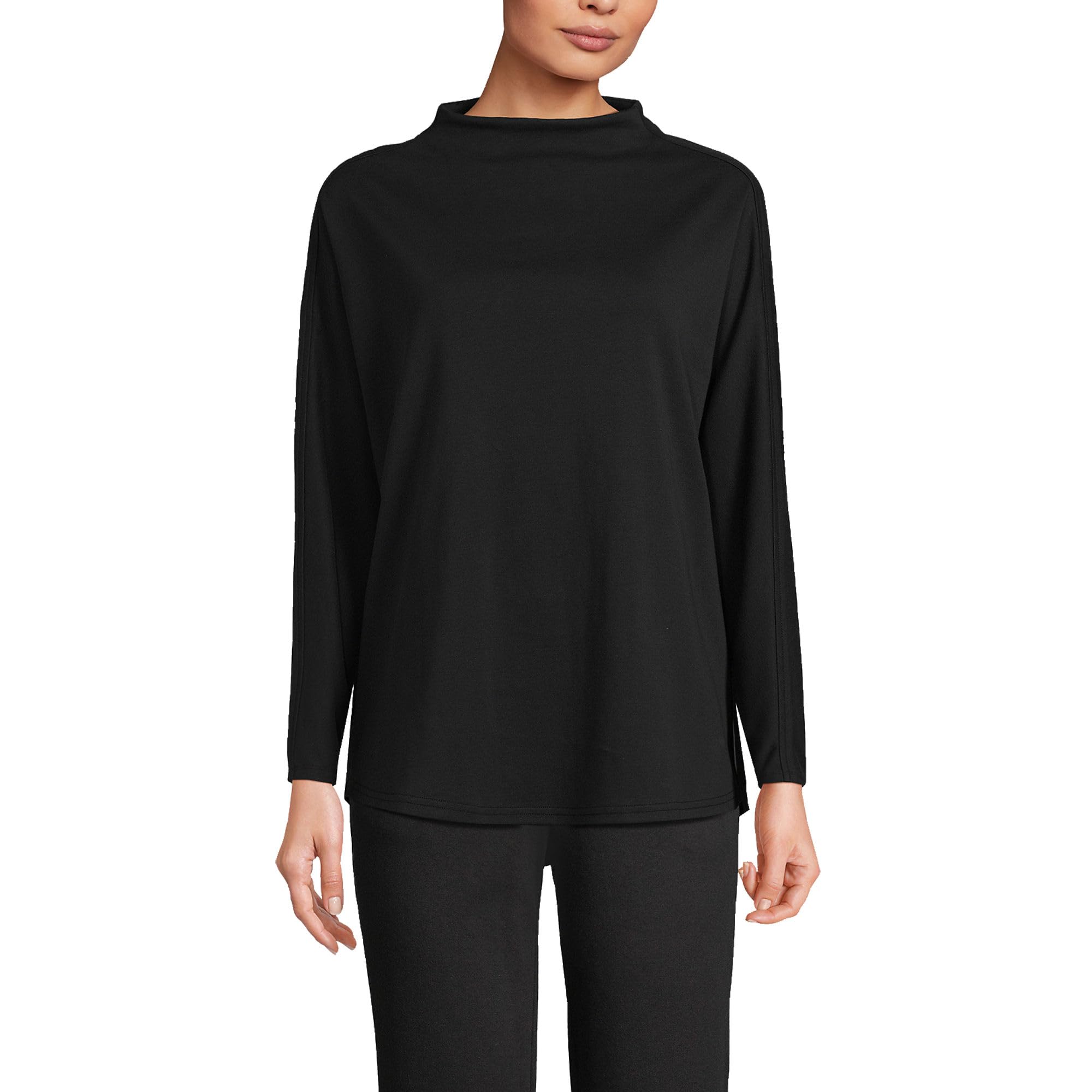 Lands' End Women's Sport Knit Funnel Neck Shirt - Comfortable Stretchy Long Sleeve Top for Yoga, Running & Casual Wear