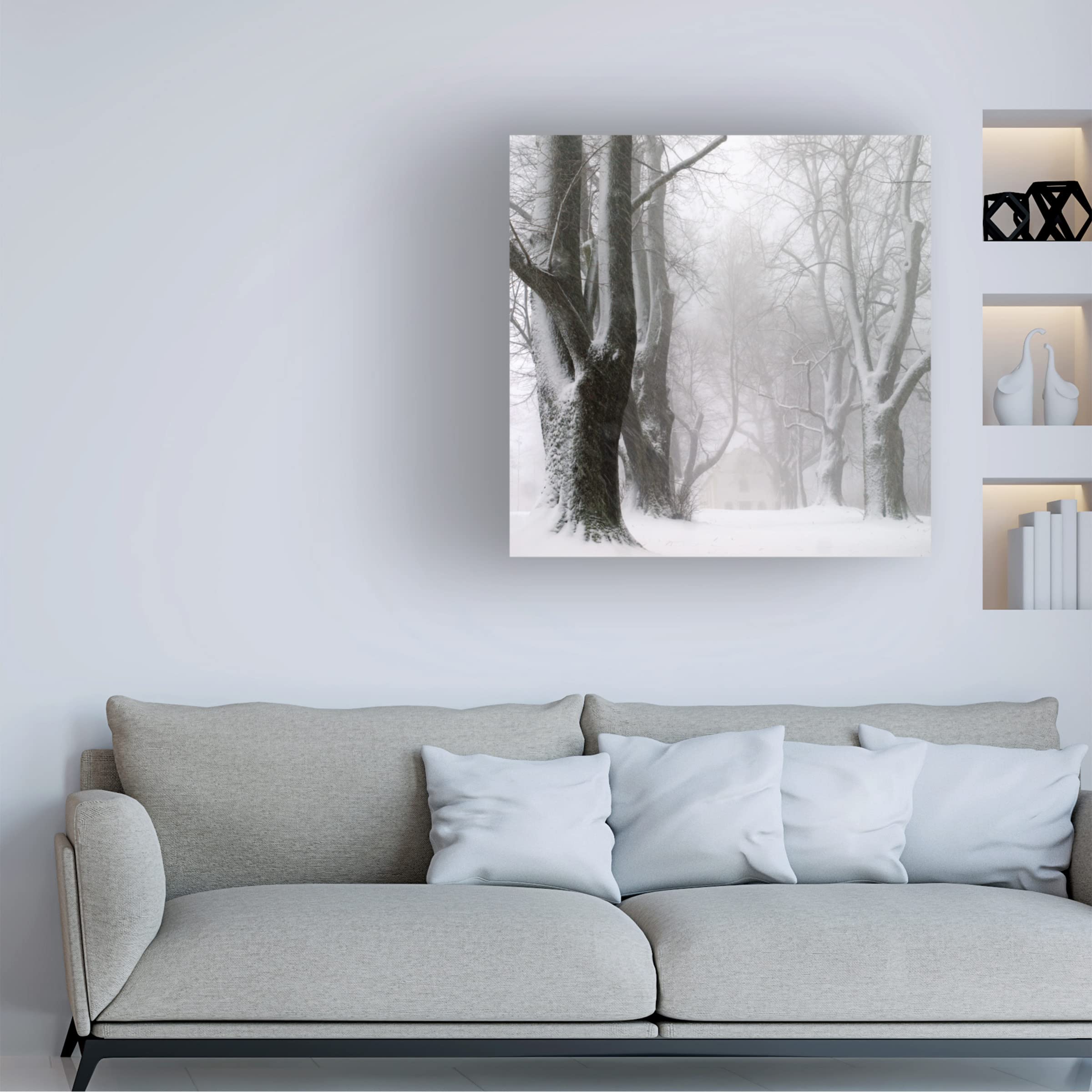 Trademark Fine Art 'White Avenue' Canvas Wall Art Print by Franz Bogner - Modern Abstract Painting for Living Room, Bedroom & Office Decor