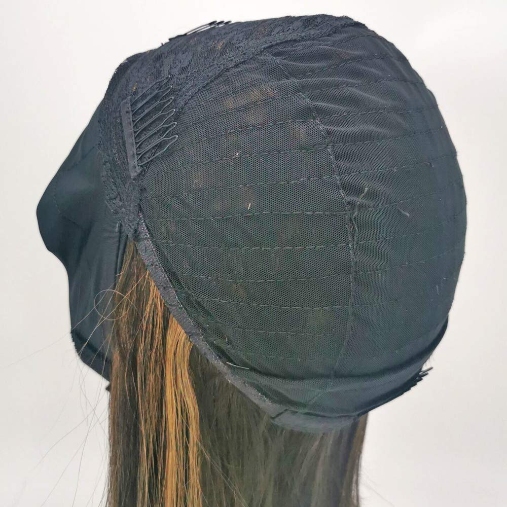 XMH 14 Inch Human Hair Headband Wig - Straight Glueless Head Scarf Wig in #4/27 Brown with Honey Blonde Streaks | No Lace Front | Perfect for Daily Wear, Cosplay & Protective Hairstyles