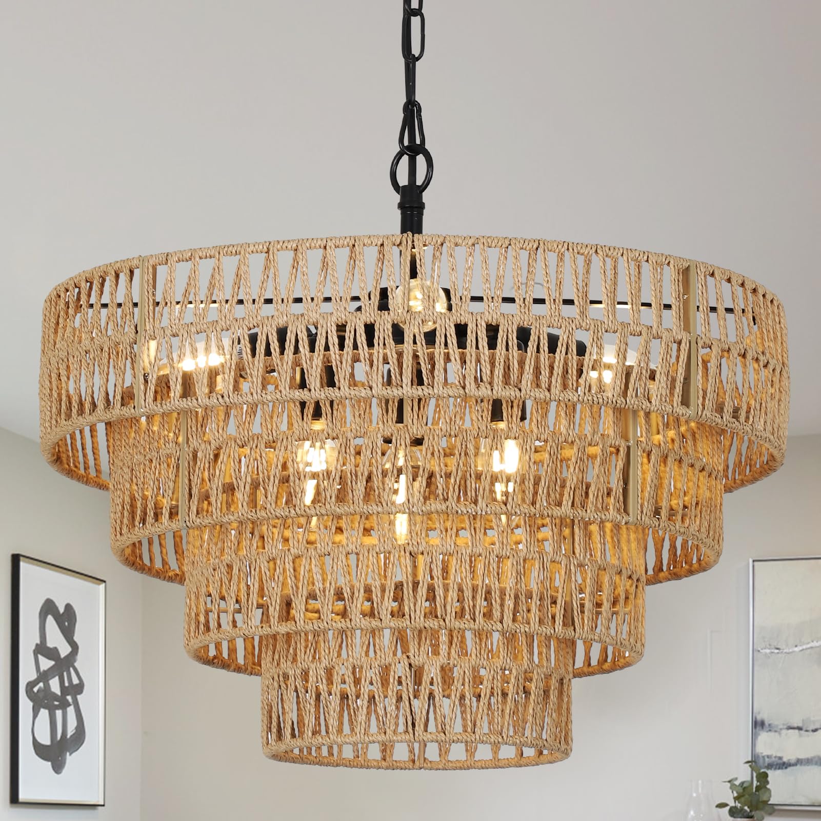 6-Light Boho Rattan Chandelier - 20