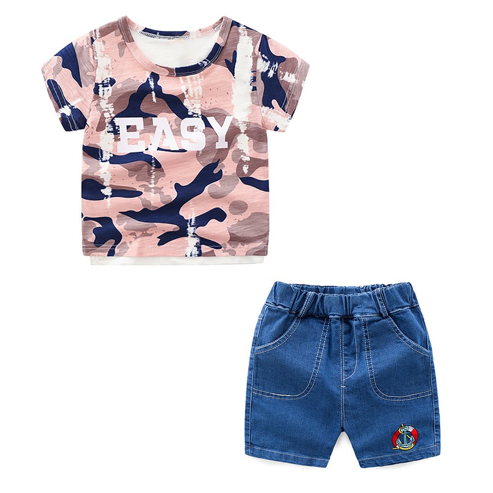 Trendy Boys Clothes Set - Camouflage Print Soft Cotton T-Shirt & Stretch Denim Shorts | Comfortable Outfit for Playdates, School & Outdoor Adventures