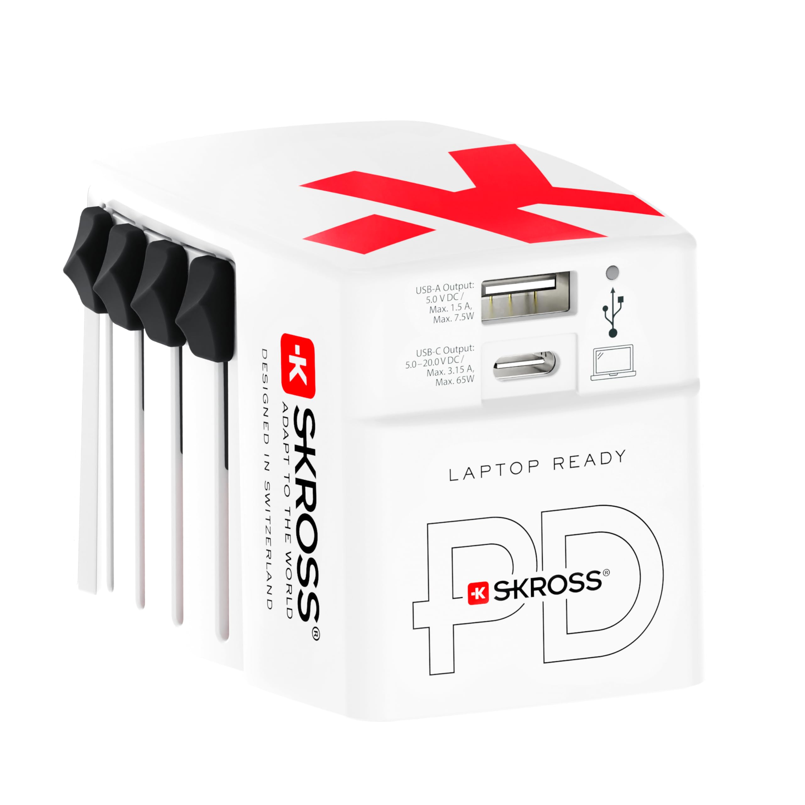 Skross 1302333 World AC65PD Travel Charger - Universal USB-C & USB-A Fast Charging Adapter for iPhone, Samsung, Laptop - Perfect for International Business Trips & Vacations