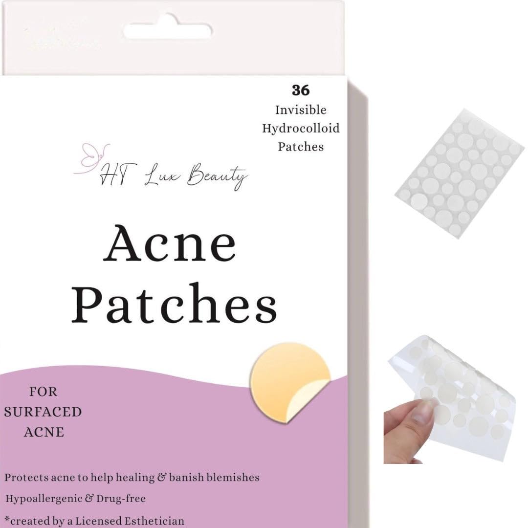 Hydrocolloid Acne Patches for Face - Invisible Pimple Patches for Blemishes & Breakouts, Absorbing Spot Treatment (36 Count, 2 Sizes) | Perfect for Overnight Skin Care & On-the-Go Blemish Cover