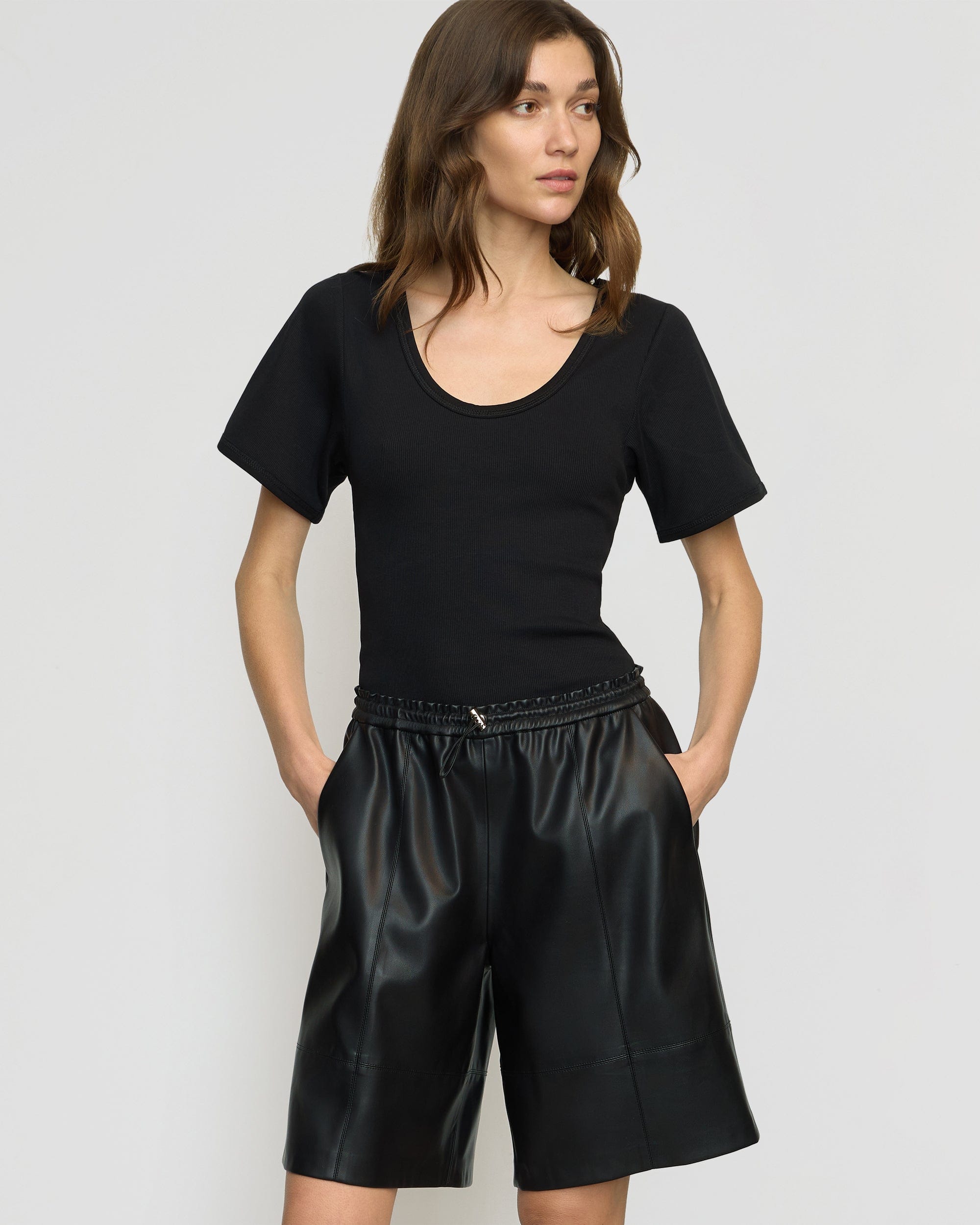 Vegan Leather Bermuda Shorts for Women - Eco-Friendly Faux Leather High Waist Shorts - Perfect for Casual Wear, Summer Outfits, and Travel