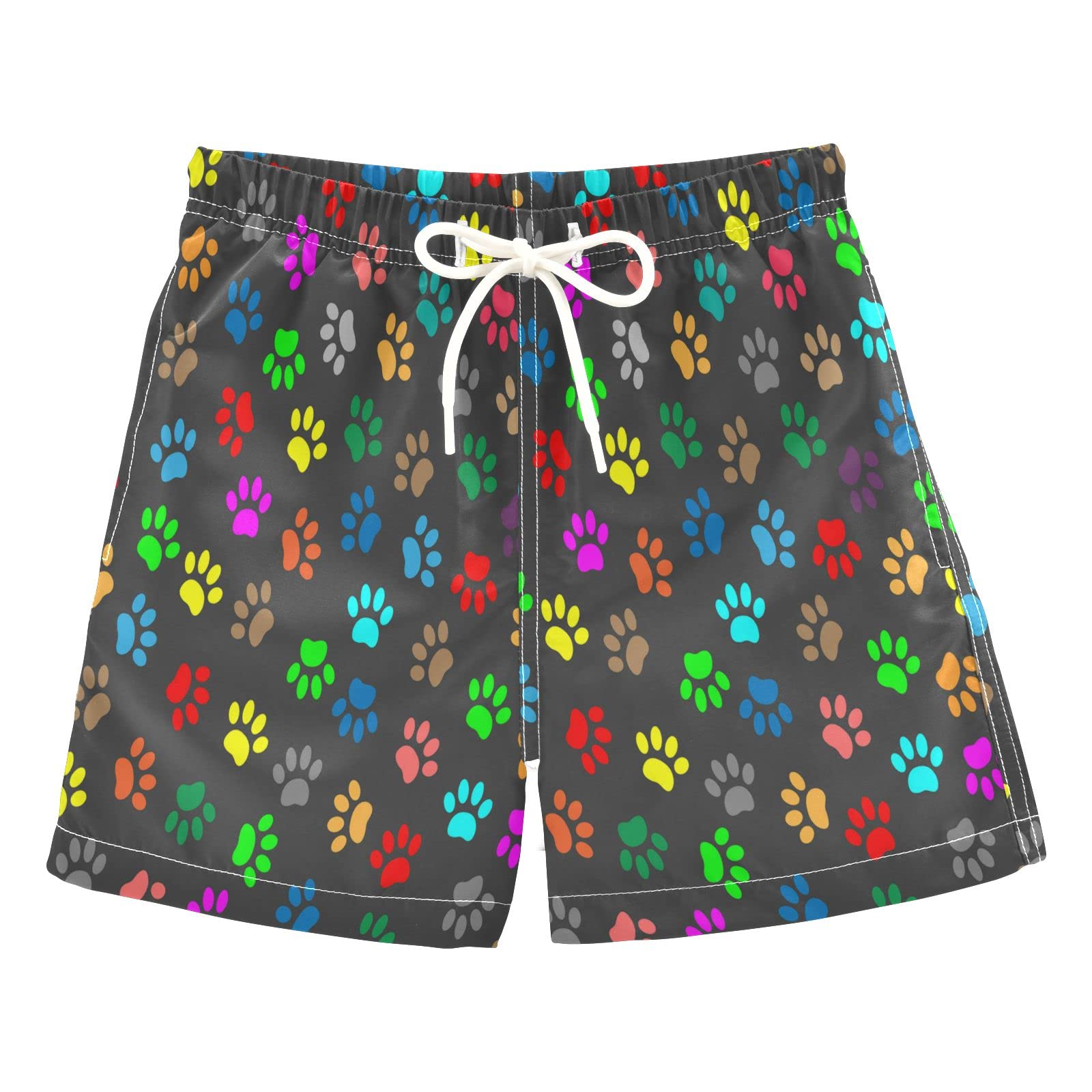 Colorful Animal Paw Prints Boys Swim Trunks - Cute Dog Puppy Toddler Beach Board Shorts for Kids (2T) | Perfect for Summer Swimming, Pool Parties & Beach Vacations