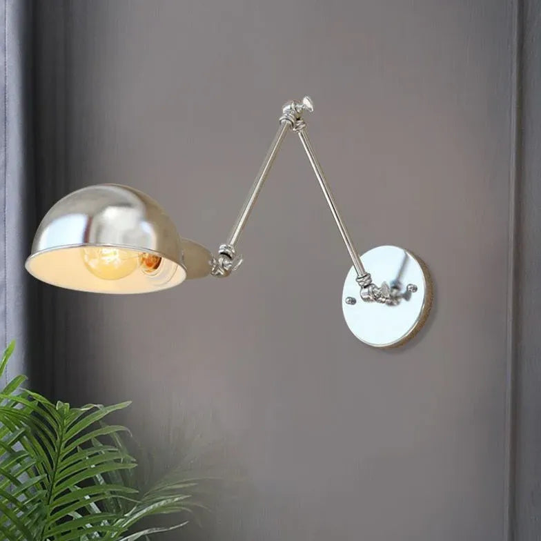 Vintage Silver Adjustable Industrial Wall Sconce Lights - Dimmable Rustic Metal Fixture for Bedroom, Living Room & Office Decor