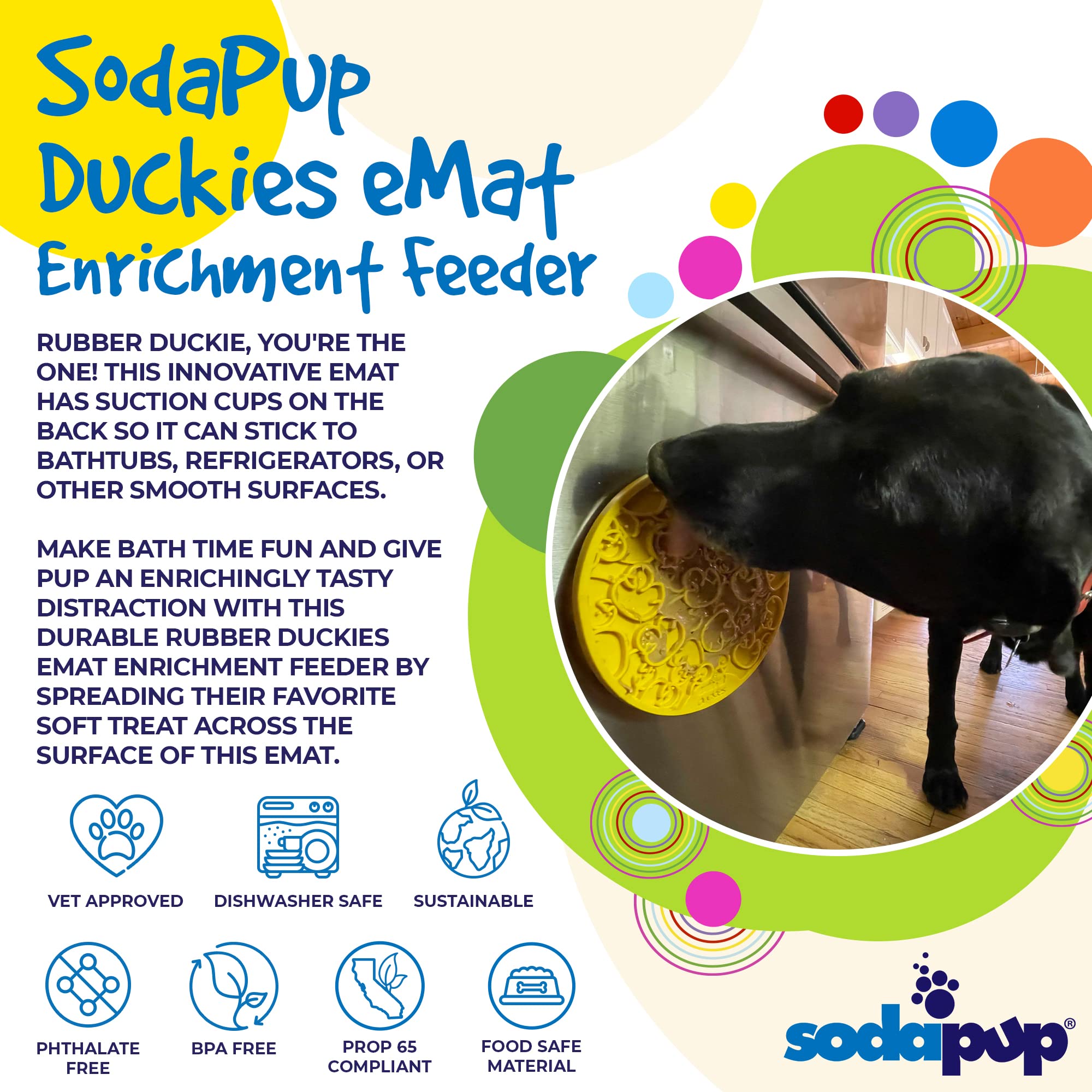 SodaPup Duckies eMat – Non-Toxic Pet Lick Mat with Suction Cups | USA Made Durable Rubber Slow Feeder for Dogs & Cats | Promotes Mental Stimulation, Digestive Health & Anxiety Relief | Perfect for Bath Time, Grooming, Mealtime & Training Sessions