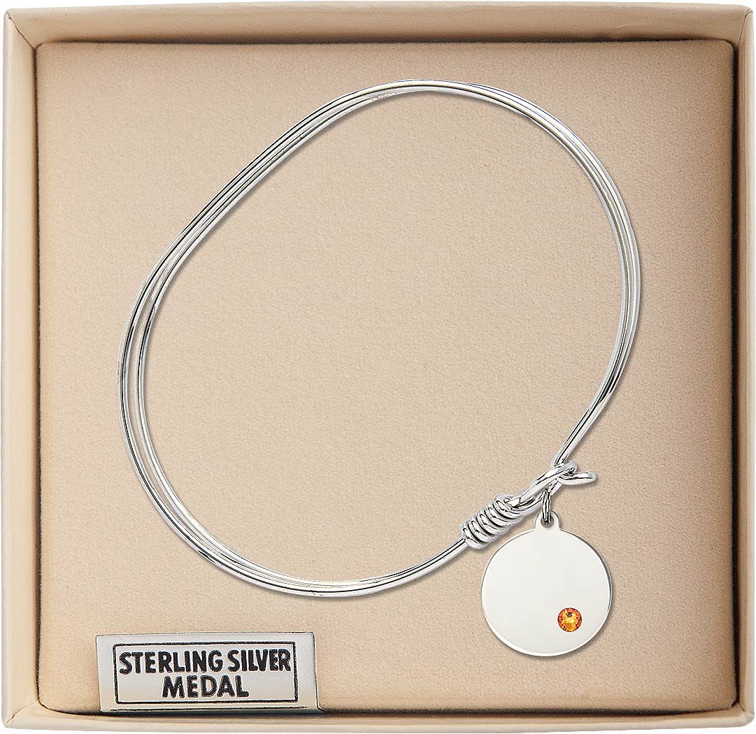 7 Inch Oval Eye Hook Bangle Bracelet with Plain Disc Charm & November Yellow Crystal - Elegant Jewelry for Women, Perfect for Parties, Weddings & Daily Wear