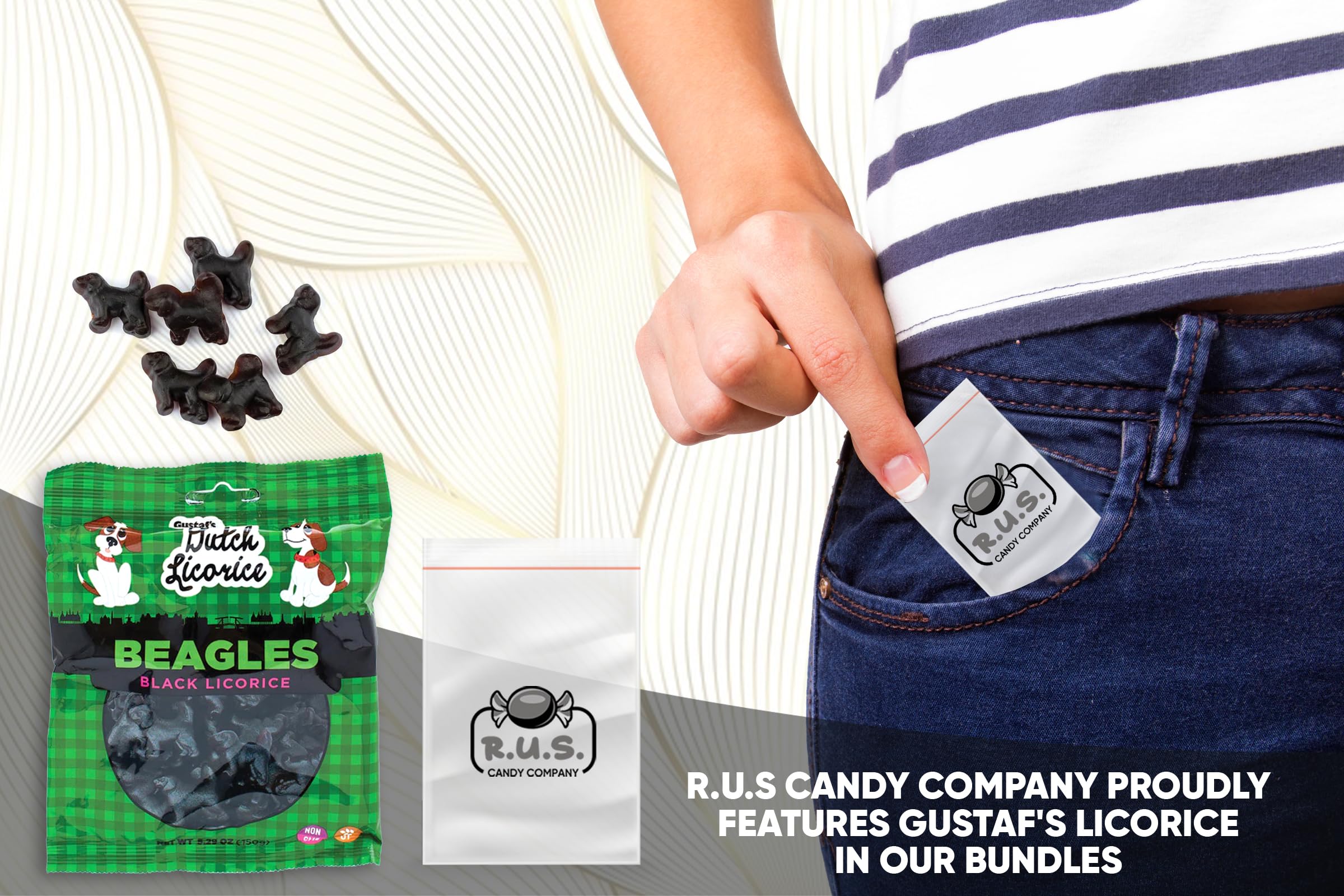 Gustaf's Dutch Licorice Beagle Black Licorice Candy - 2 Pack (5.29 oz Each) | Authentic Imported Dutch Treats | Great for Travel, Gifts & Movie Snacks | Includes RUS Candy Company Travel Size Bags
