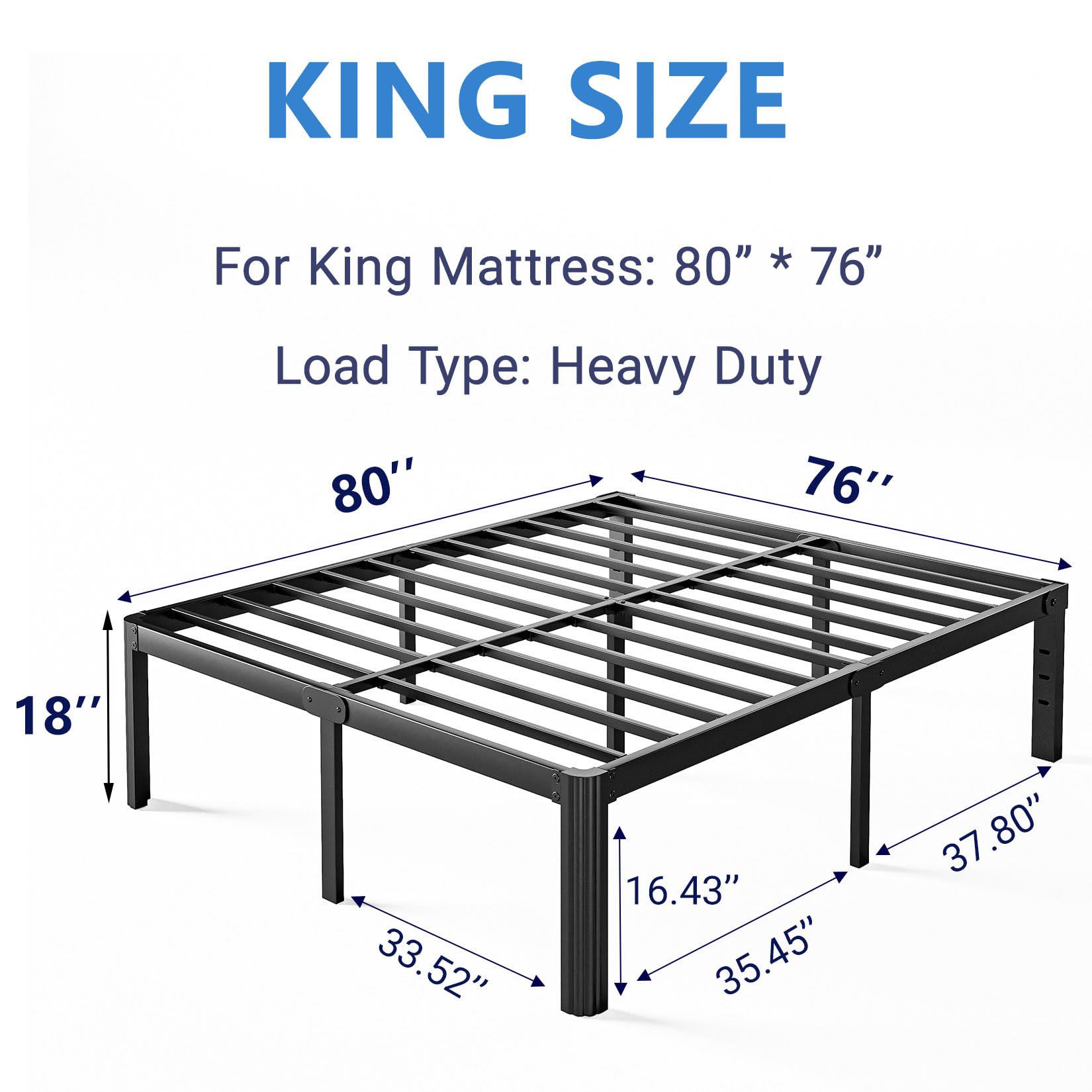 18 Inch Heavy Duty Metal King Bed Frame - No Box Spring Needed, Noise Free & Easy Assembly, Black - Perfect for Master Bedrooms & Guest Rooms