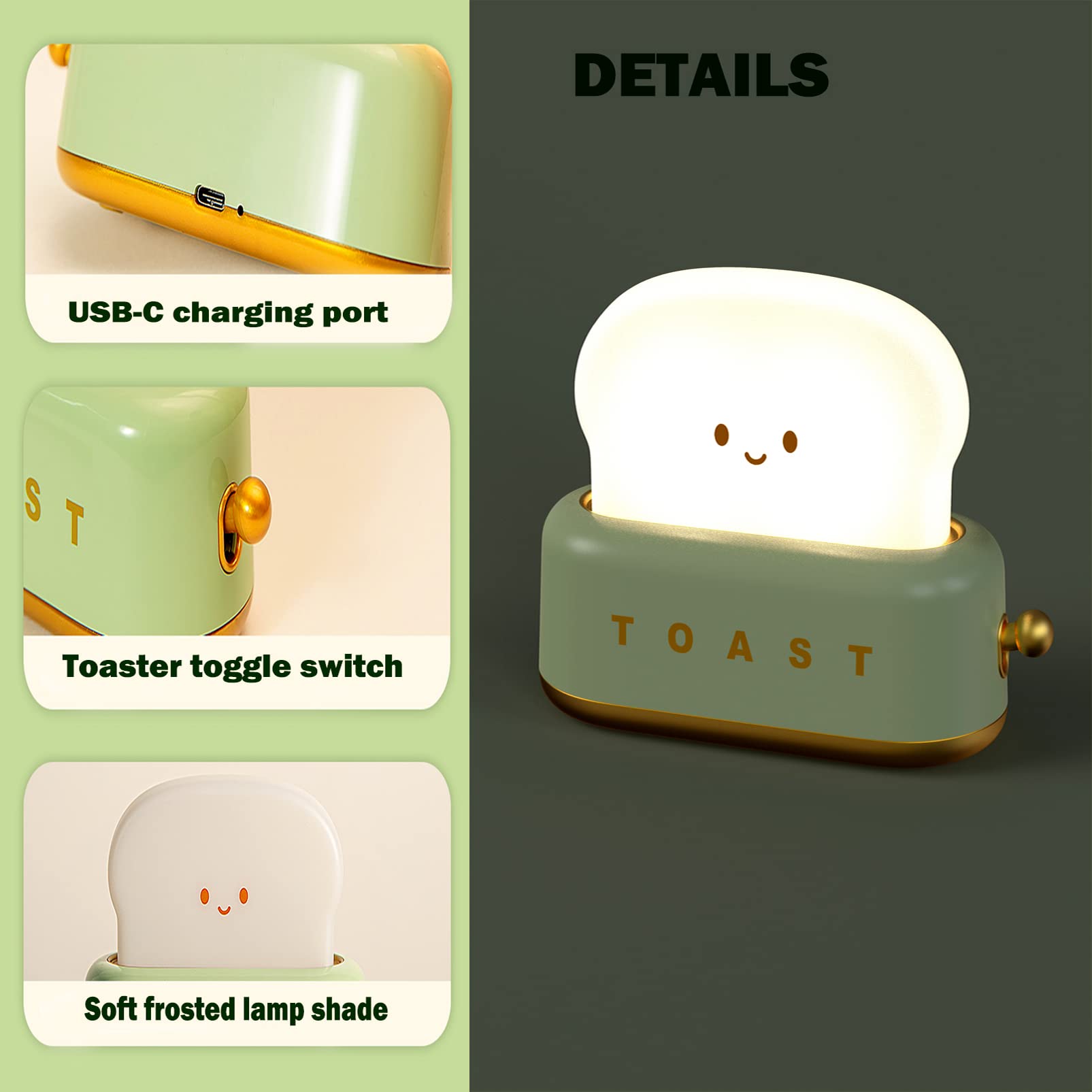 Cute Toast Night Lamp - Dimmable LED Rechargeable Night Light with Timer, Portable Bedside Desk Lamp for Kids Room, Nursery & Christmas Decor - Perfect for Baby Girls & Boys Bedtime (Yellow)