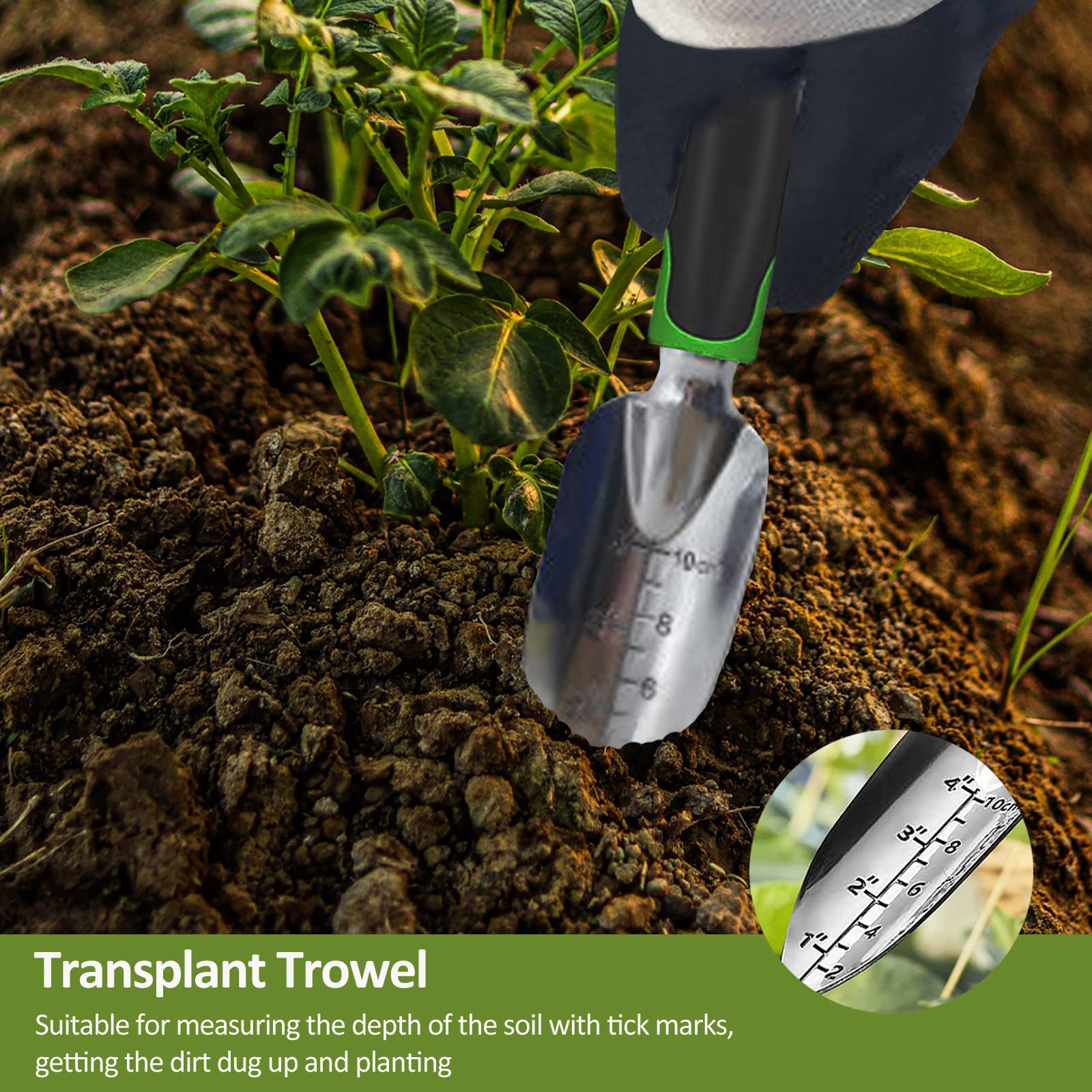 **3-Piece Heavy Duty Garden Tool Set - Ergonomic Non-Slip Handle Trowel, Transplant Trowel & Hand Rake - Perfect for Planting, Weeding & Landscaping - Ideal Gardening Gifts for Men & Women**