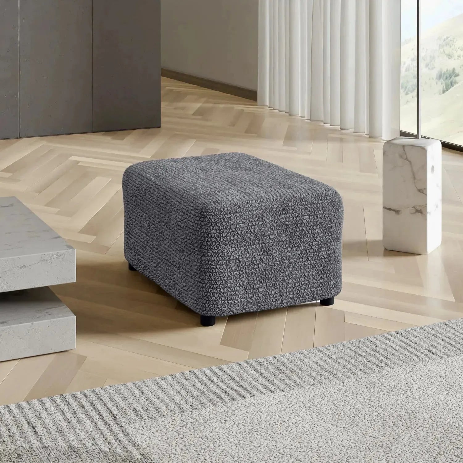 Microfiber Ottoman Slipcover Medium Size - Stretchable Furniture Cover for Living Room, Bedroom & Office - Easy to Clean & Durable Home Decor