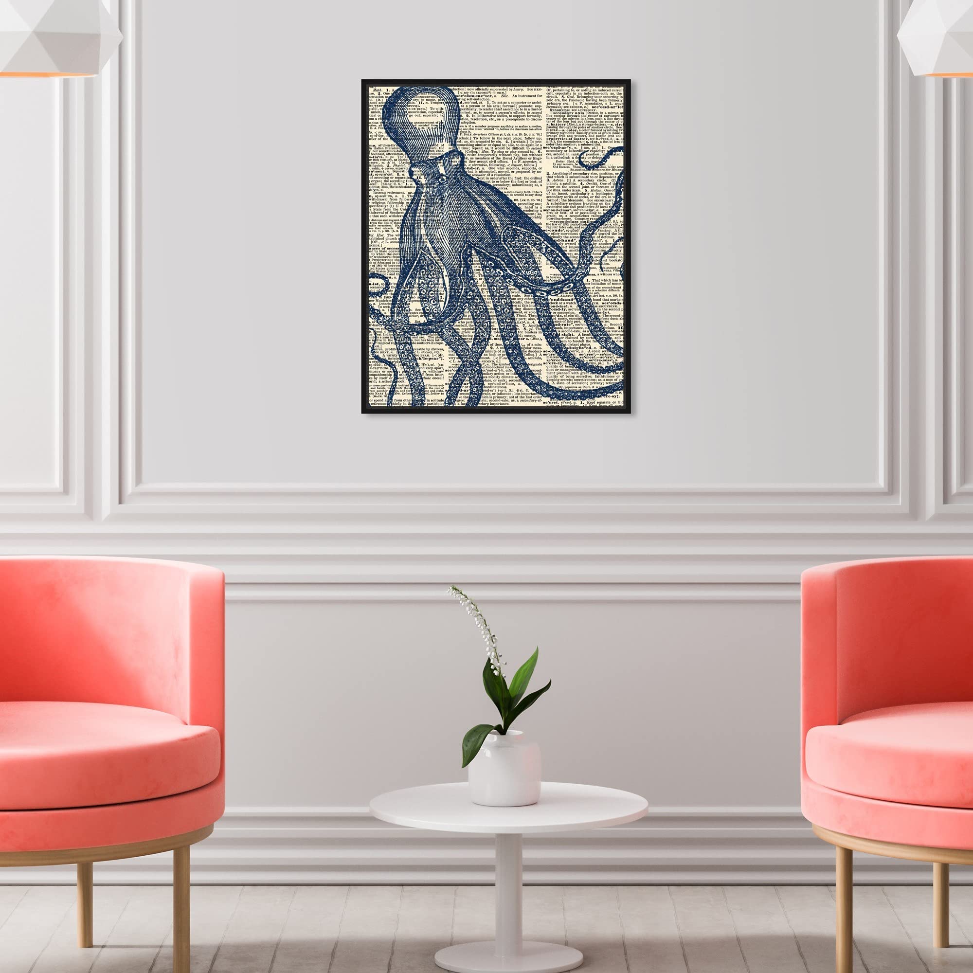 Oliver Gal Artist Co. Nautical Wall Art - 16x20 Inch Octopus Dictionary Canvas Print with Black Floating Frame | Coastal Home Decor for Living Room, Bedroom & Office