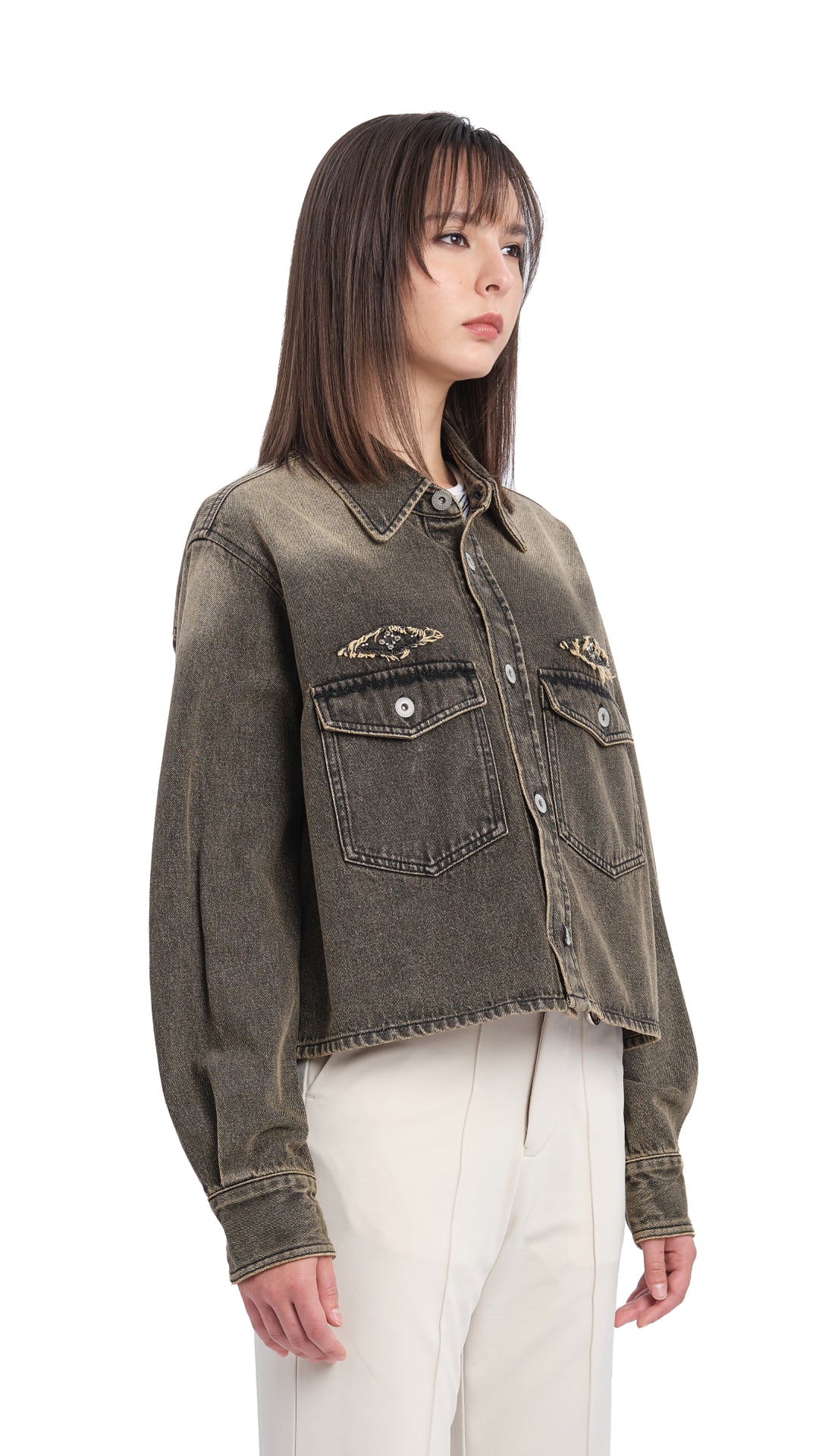 Stylish Cropped Denim Jacket with Studded Details - Perfect for Casual Outfits & Layering in Spring/Fall