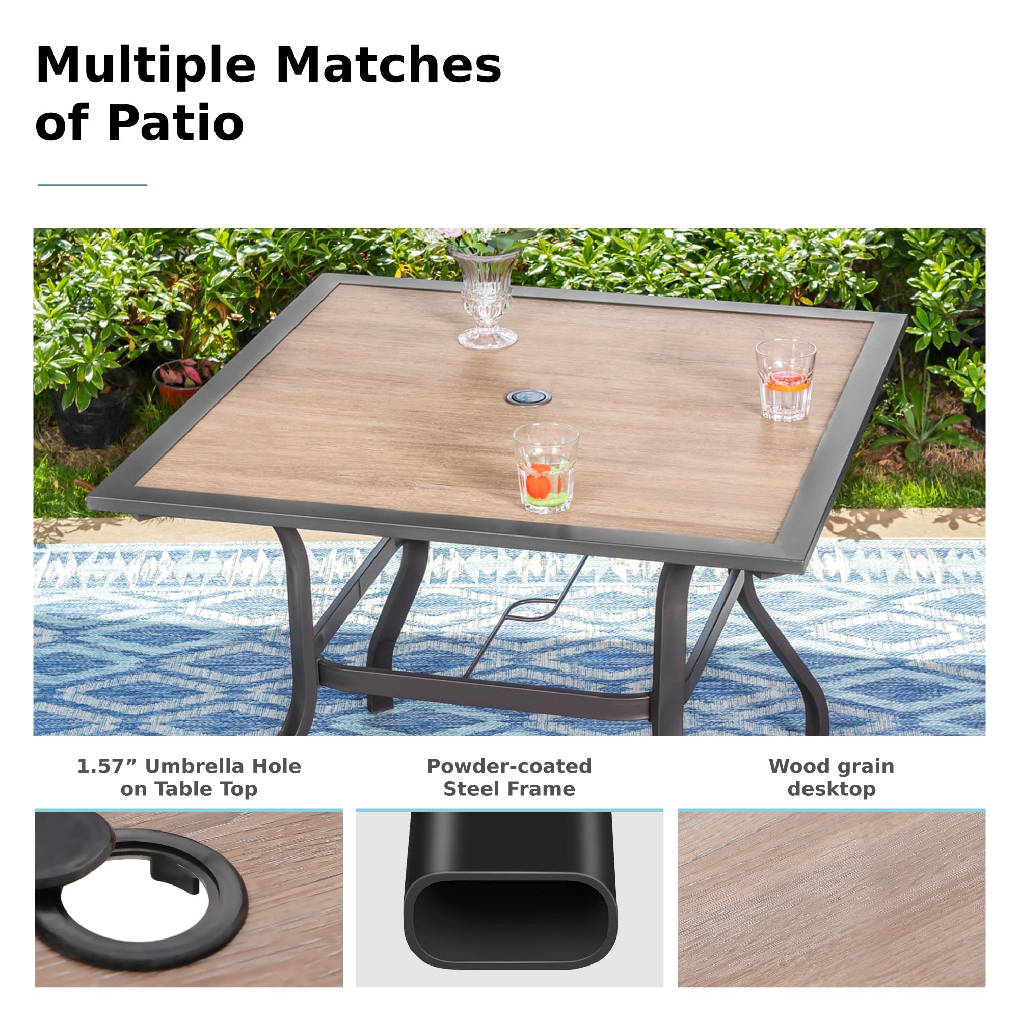 MFSTUDIO 5-Piece Metal Patio Dining Set - 4 Chairs & 37