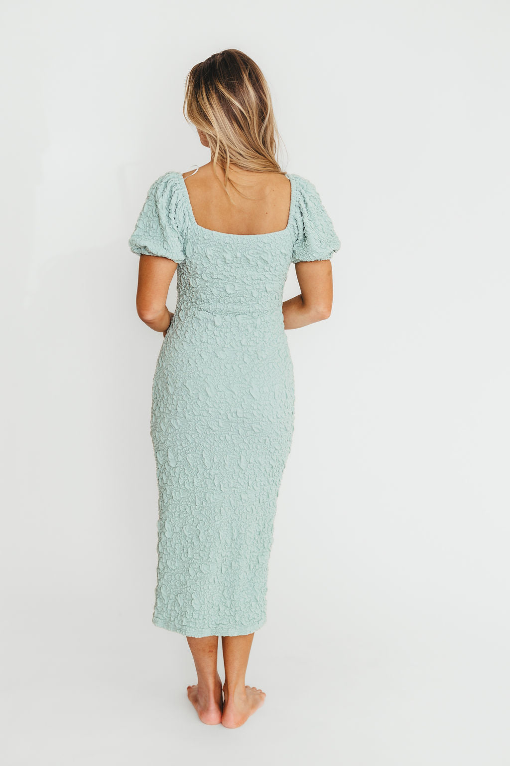 Blakeley Textured Midi Dress - Seafoam Green Bump Friendly Maternity Dress for Women | Perfect for Baby Showers, Maternity Photos & Everyday Wear
