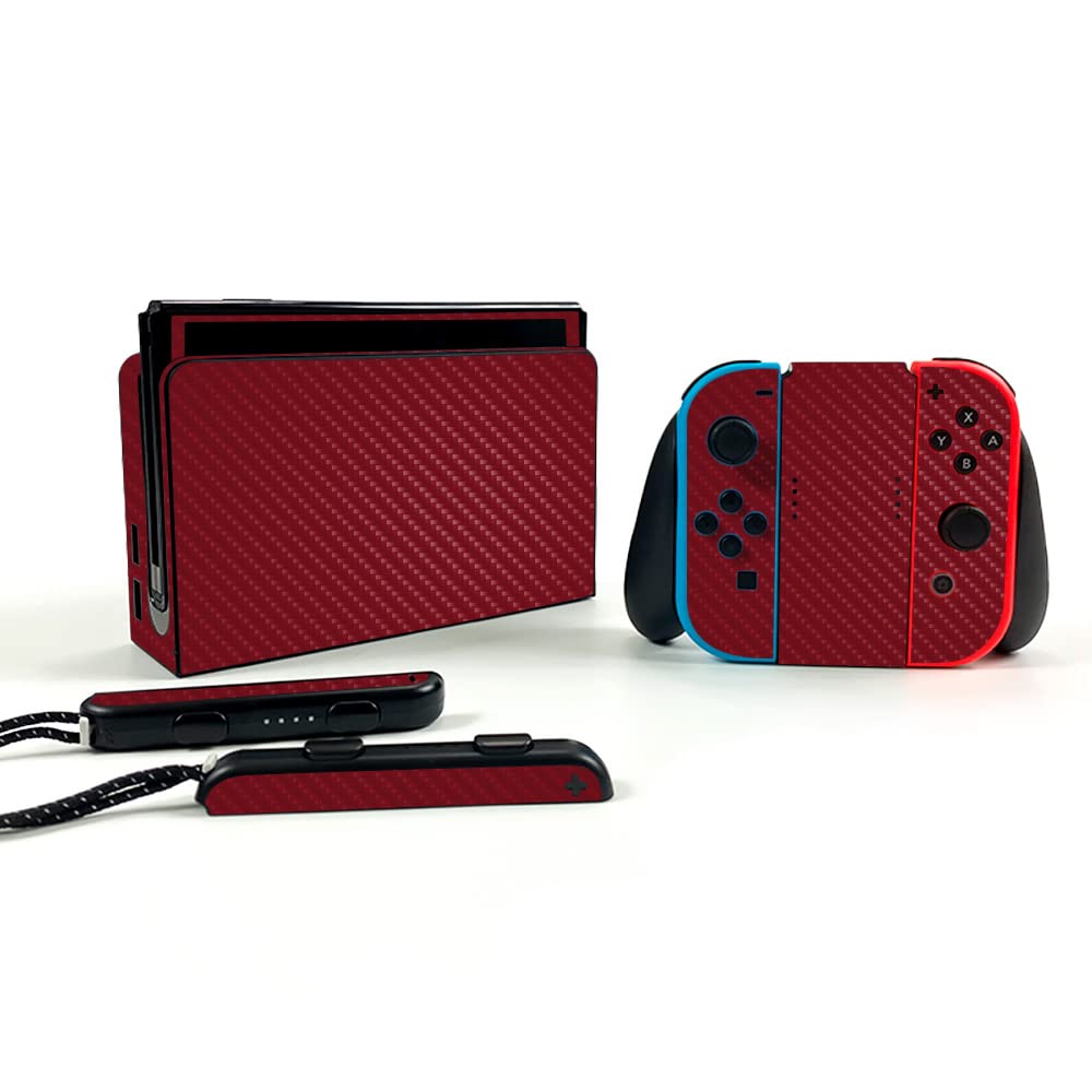 Carbon Fiber Skin for Nintendo Switch OLED - Burgundy | Durable & Easy to Apply | Gaming Protection