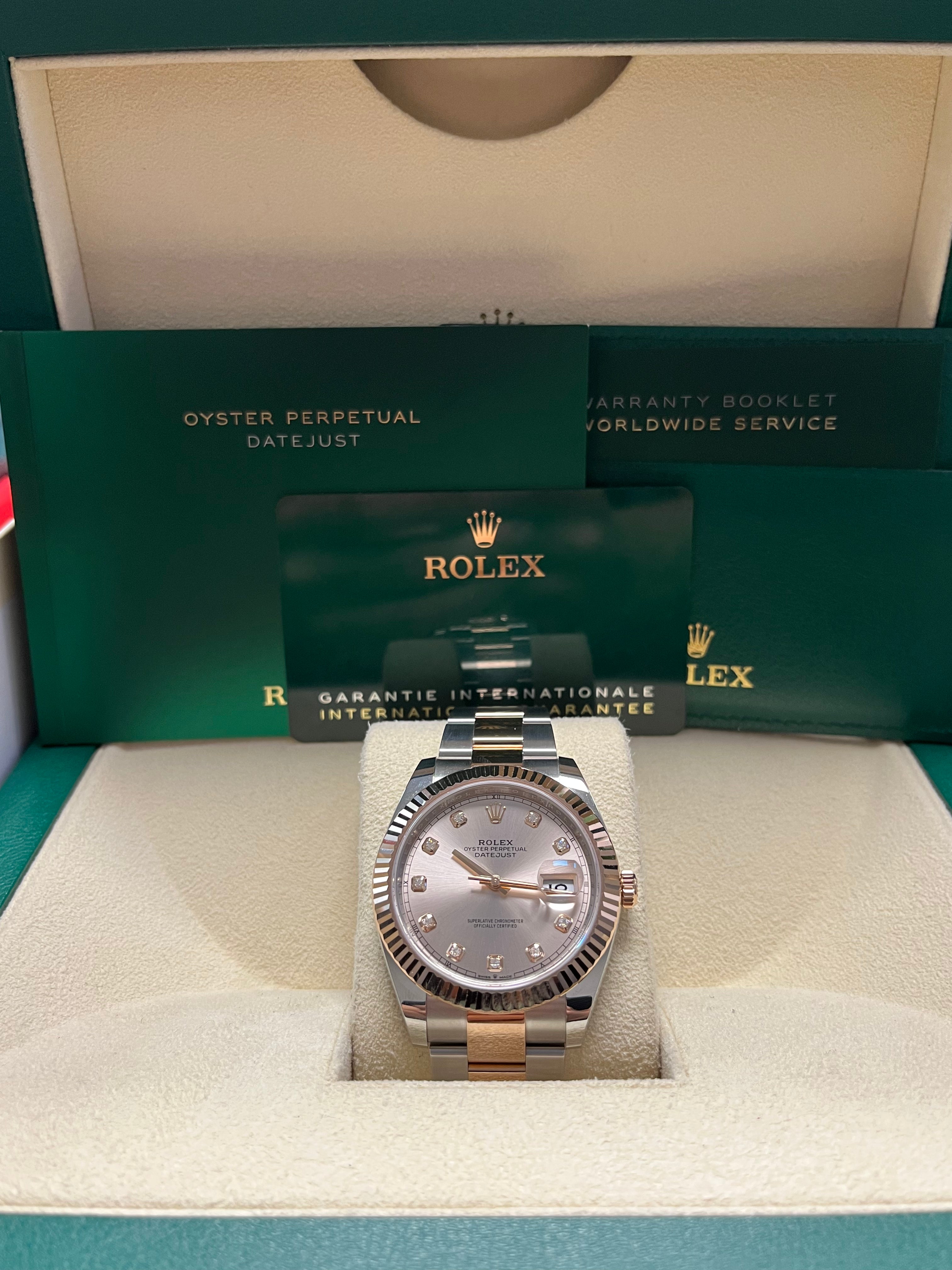 Rolex Datejust 41 Two Tone Stainless Steel & Rose Gold Watch with Sundust Diamond Dial, Fluted Bezel & Oyster Bracelet (Ref#126331) - Luxury Dress Watch for Men, Perfect for Business, Weddings & Special Occasions