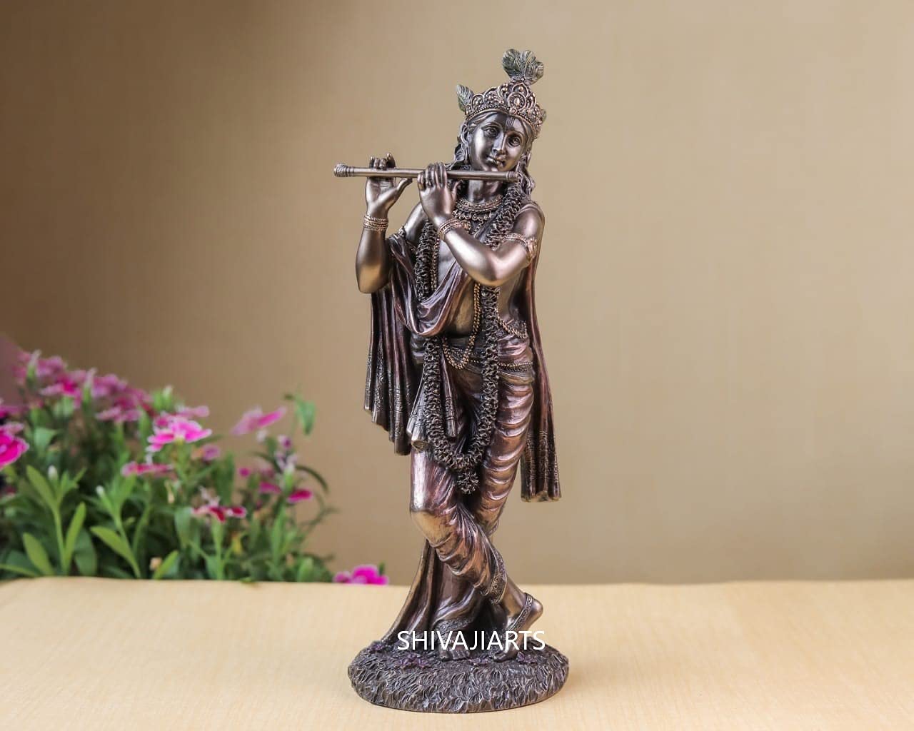 25 CM Lord Krishna Statue with Flute (Basuri) - Handcrafted Hindu Deity Murti for Home Altar, Spiritual Gifts & Meditation Decor | Perfect for Puja Room, Yoga Space & Indian Cultural Displays