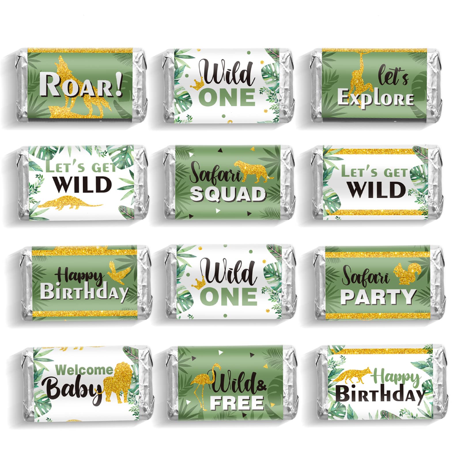 90-Piece Jungle Animal Candy Wrappers - Safari Baby Shower & Wild One Birthday Party Favors - Waterproof Stickers for Candy Bars, Cupcakes & Treat Bags - Perfect for Baby Showers, Safari Themed Parties & Kids Birthday Decorations