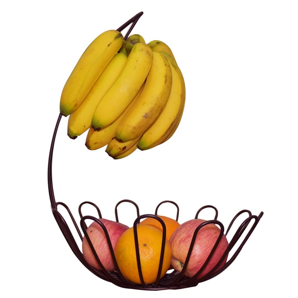 Sturdy Wire Fruit Basket with Banana Hanger - Bronze Kitchen Countertop Organizer for Bananas, Apples & Produce - Perfect for Dining Tables, Pantries & Healthy Snack Storage