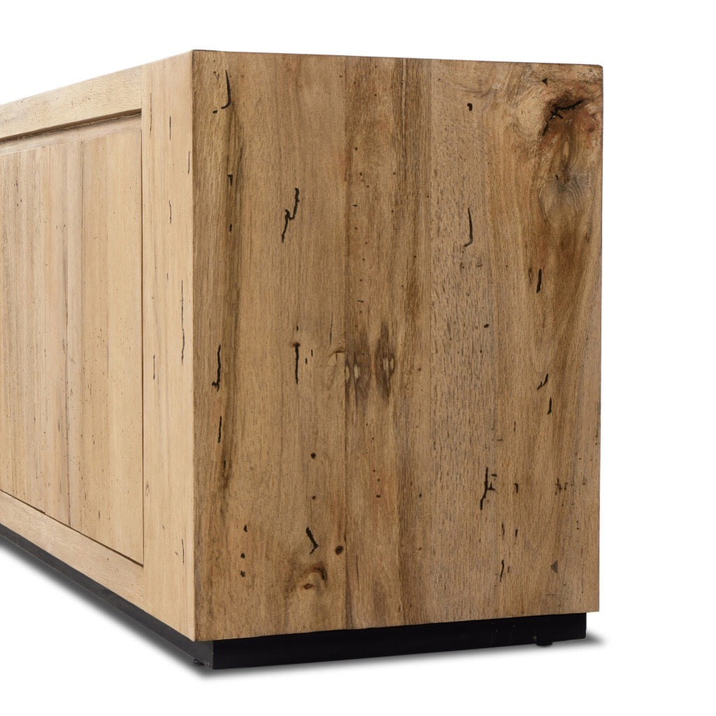 Rustic Wormwood Oak TV Stand - Abaso Media Console for Living Room, Entertainment Center with Storage Shelves - Perfect for Home Theater Setup & Modern Farmhouse Decor