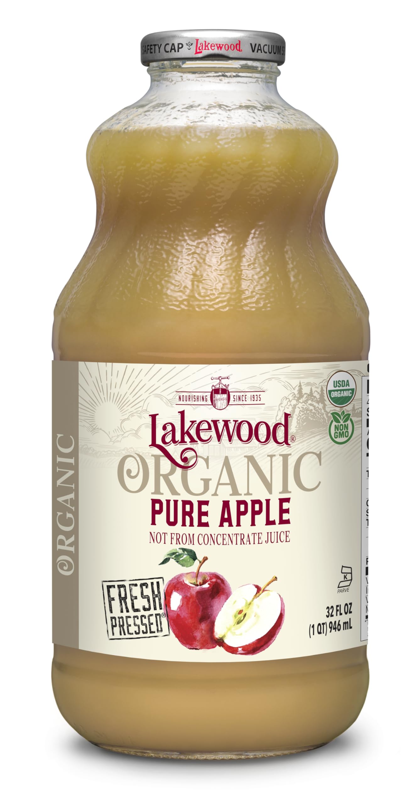 Organic Pure Apple Juice by Lakewood - 32 oz Bottle | Fresh, Natural & No Additives | Perfect for Breakfast, Kids Lunches & Healthy Snacking