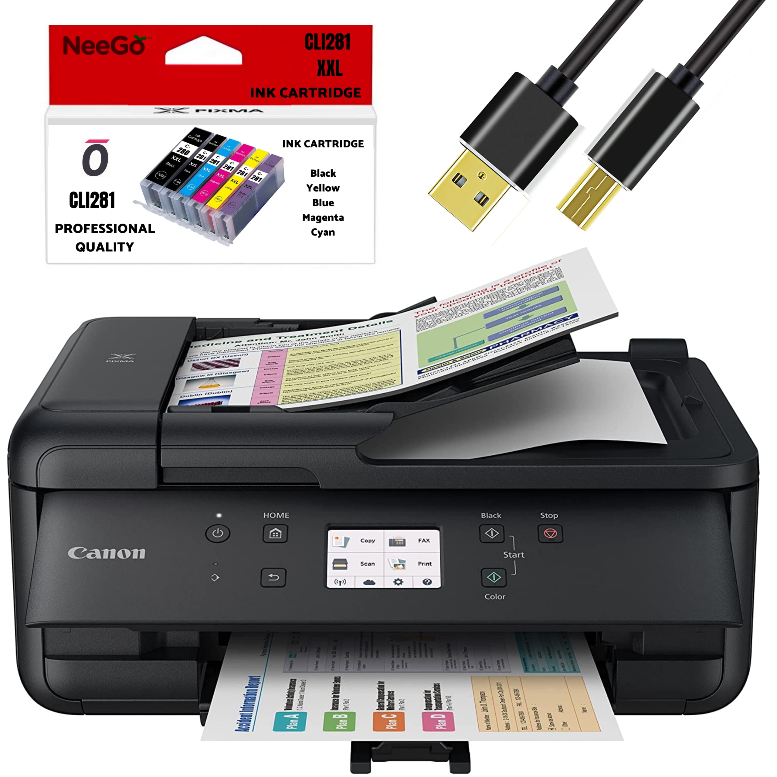 Canon Pixma Wireless All-in-One Inkjet Printer with Scanner, Copier, Mobile Printing, AirPrint & Google Cloud - Includes Bonus Ink Set & Printer Cable for Home Office & Small Business Use