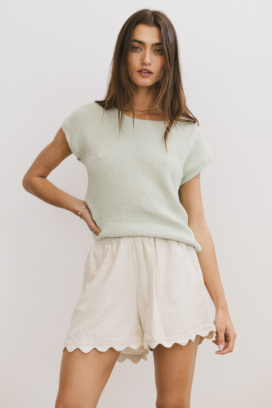 Women's Sage Green Amy Knit Top - Soft Casual Crewneck Sweater for Fall & Winter | Perfect for Office, Dates & Cozy Evenings