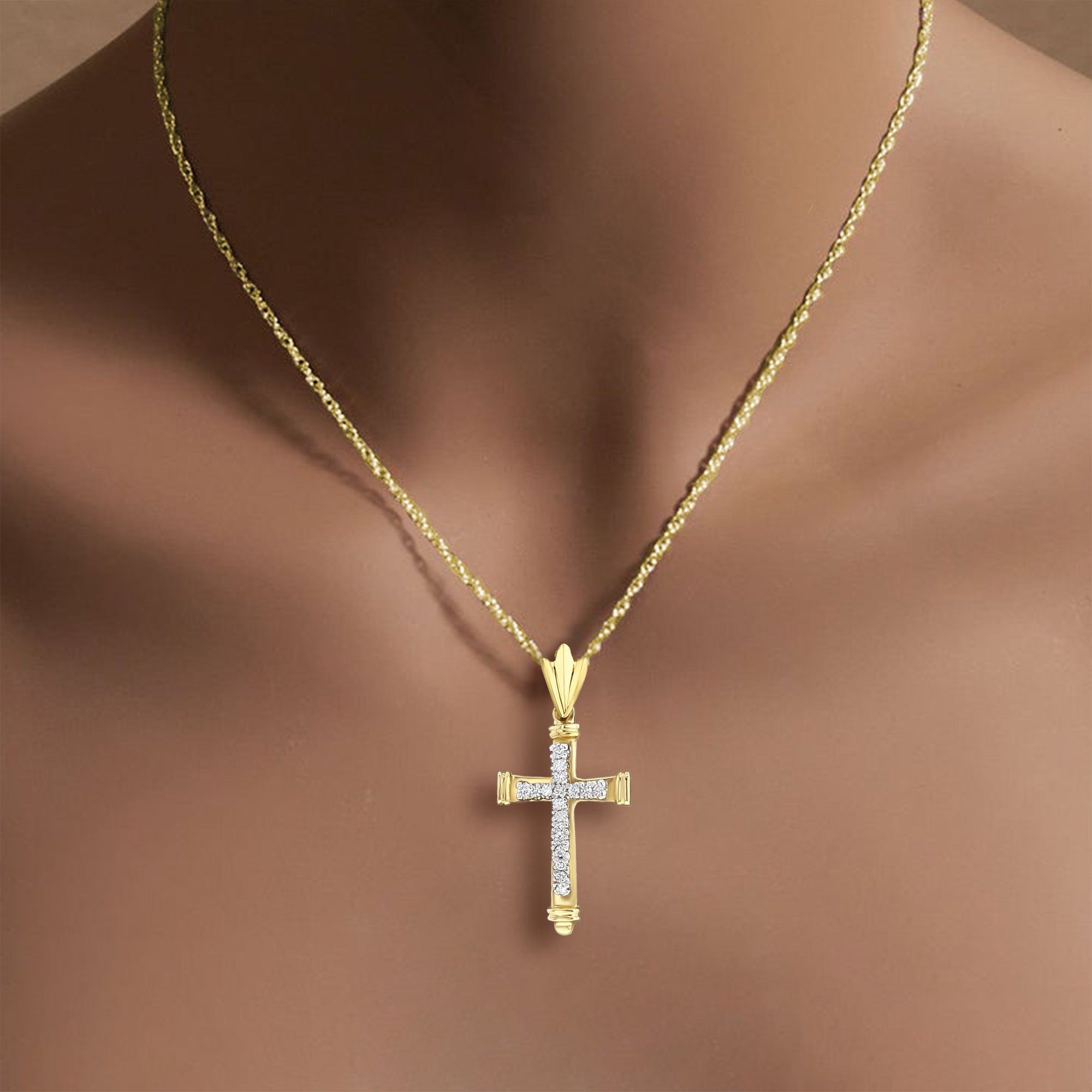 Antique Diamond Cross Necklace - 14K Gold Religious Jewelry for Women, Elegant Pendant Gift for Christmas, Baptism & Weddings | Perfect for Church, Daily Wear & Special Occasions