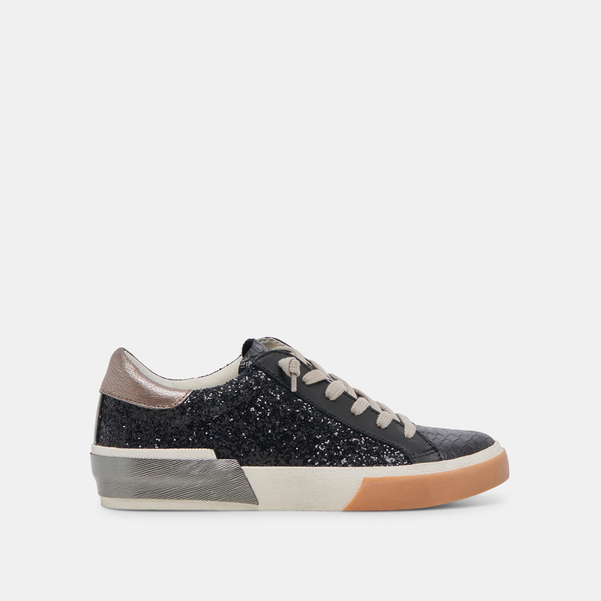 ZINA Women's Black Shimmer Glitter Sneakers - Fashionable Comfortable Casual Shoes for Walking, Running, and Everyday Wear