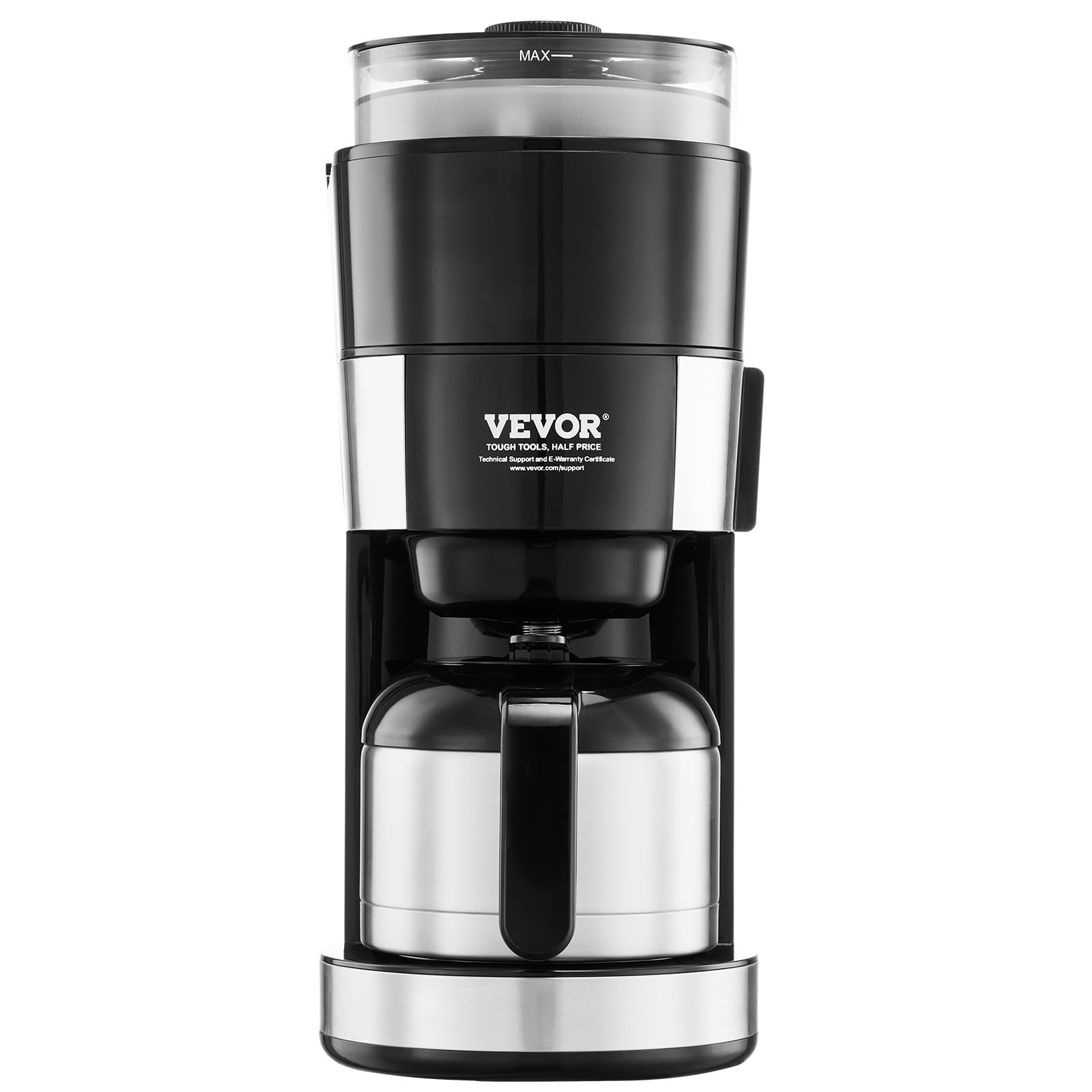 VEVOR 8-Cup Programmable Coffee Maker with Built-in Grinder - 3 Brew Strength Control, Reusable Filter & Removable Water Tank - Perfect for Home, Office & Restaurant Use - Freshly Ground Coffee Anytime
