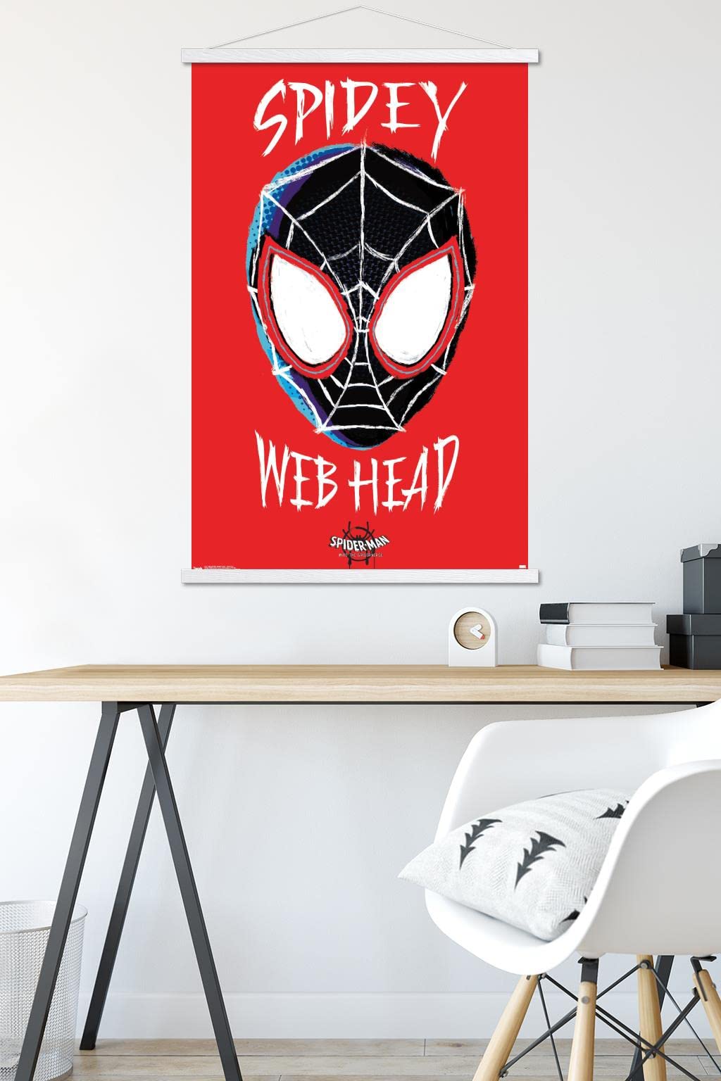 Premium Wooden Magnetic Frame Marvel Into The Spider-Verse Wall Poster - 22.375 x 34 Inches with White Hanger - Perfect for Home Decor, Office & Movie Room