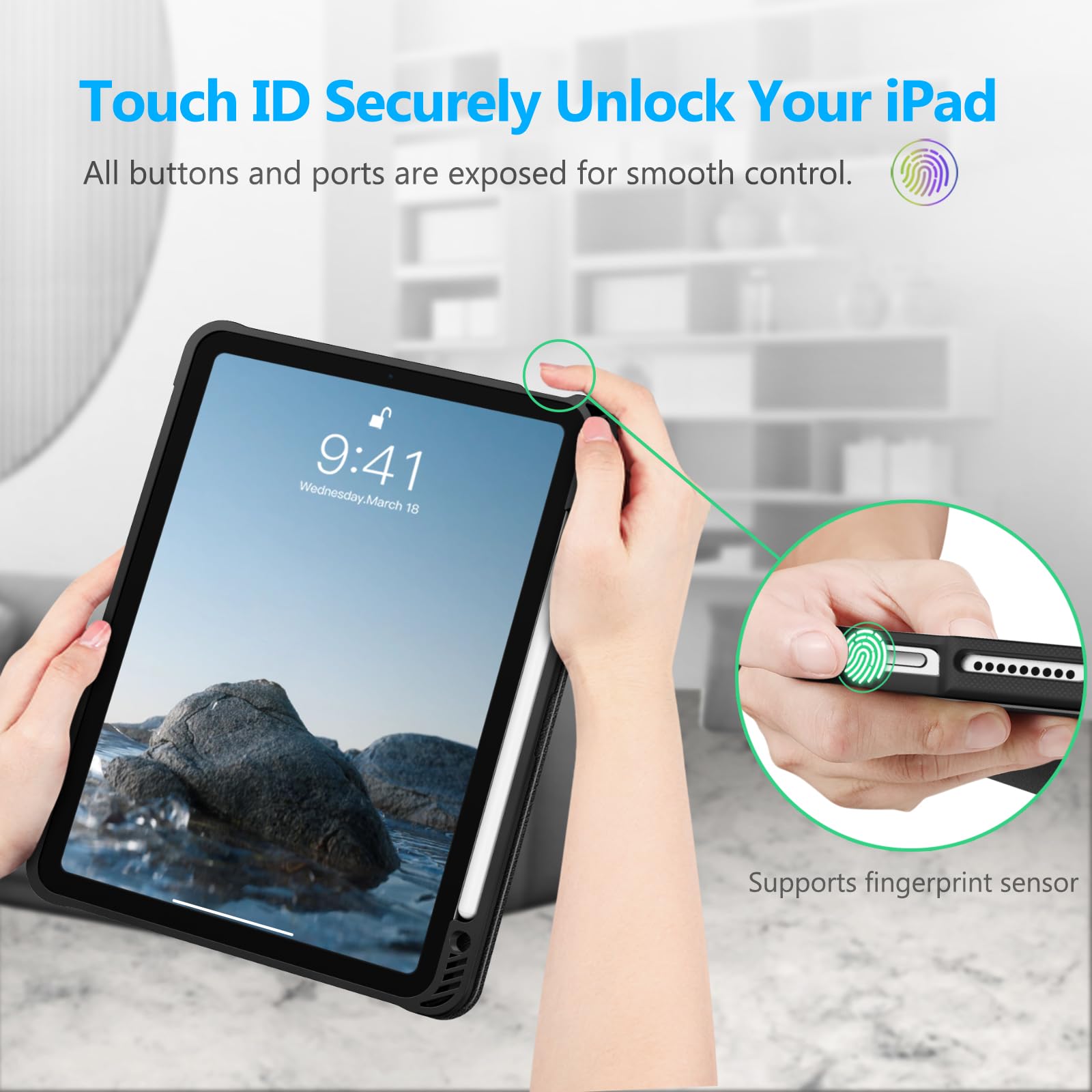 Fintie SlimShell Protective Case for iPad Air 11-inch (M3/M2) & 10.9-inch (5th/4th Gen) - Lightweight Flexible TPU Back Cover with Apple Pencil Holder - Perfect for Work, School & Travel - Black