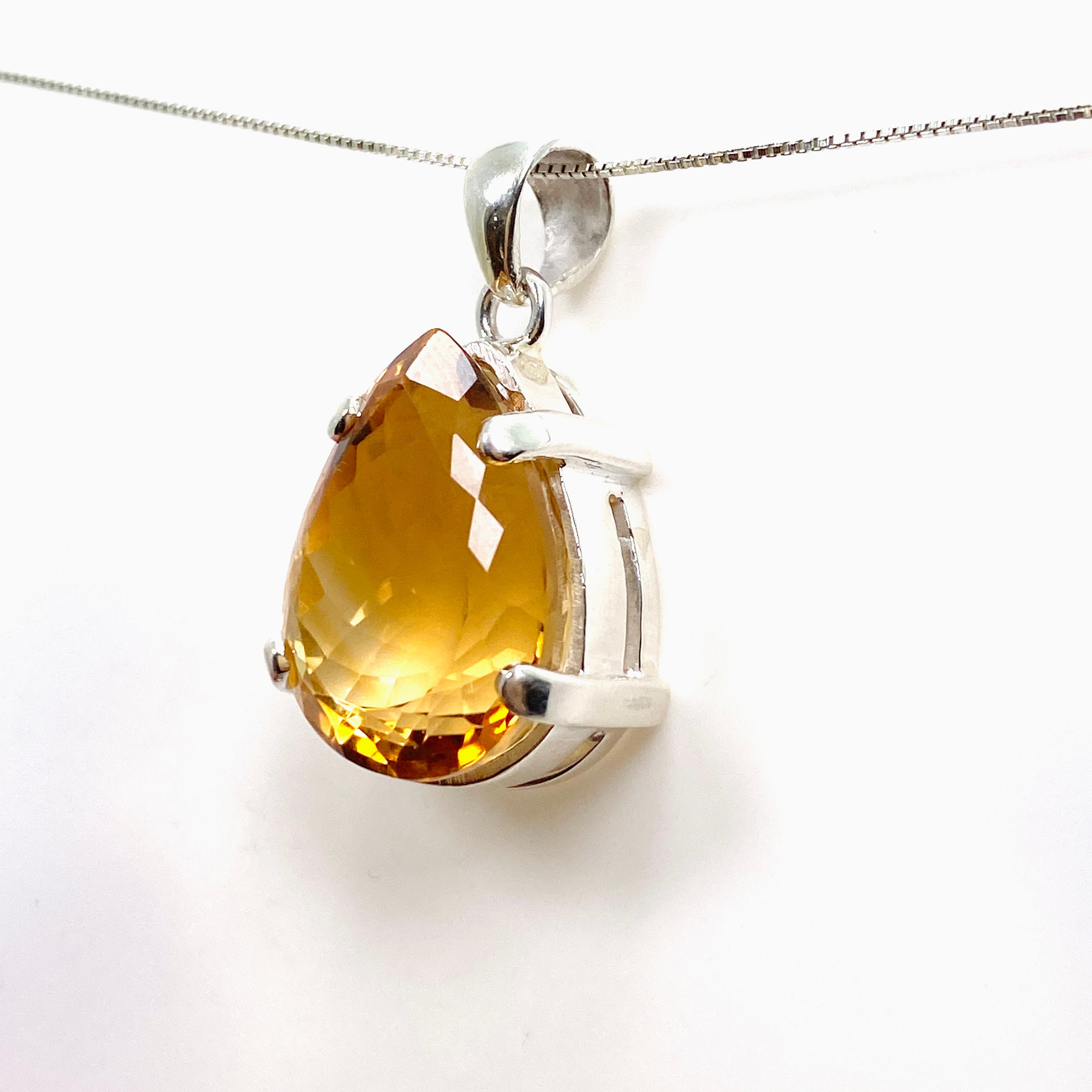 Natural Citrine Teardrop Faceted Pendant Necklace - 925 Sterling Silver Jewelry Gift for Women - Perfect for Birthday, Anniversary & Everyday Wear