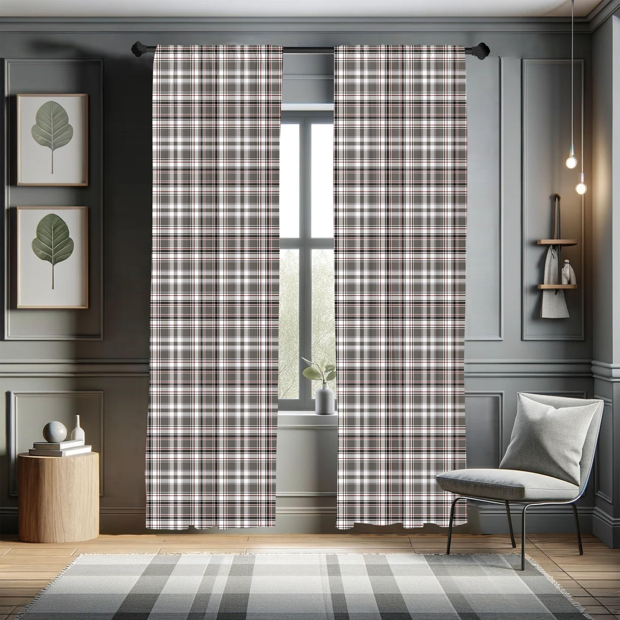 Lunarable Plaid Curtains - Classic English Tartan Plaid Stripes, Scottish Geometric Traditional Design, 2 Panel Set for Living Room & Bedroom (28