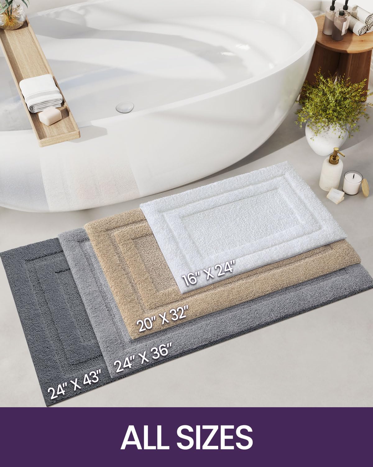**DEXI Non-Slip Bathroom Rugs 24x16 Inches, Beige Washable Bath Mat for Floor - Ultra Absorbent Plush Microfiber Shower Mat, Quick Dry Bathroom Carpet for Bathroom, Shower, and Vanity Areas**