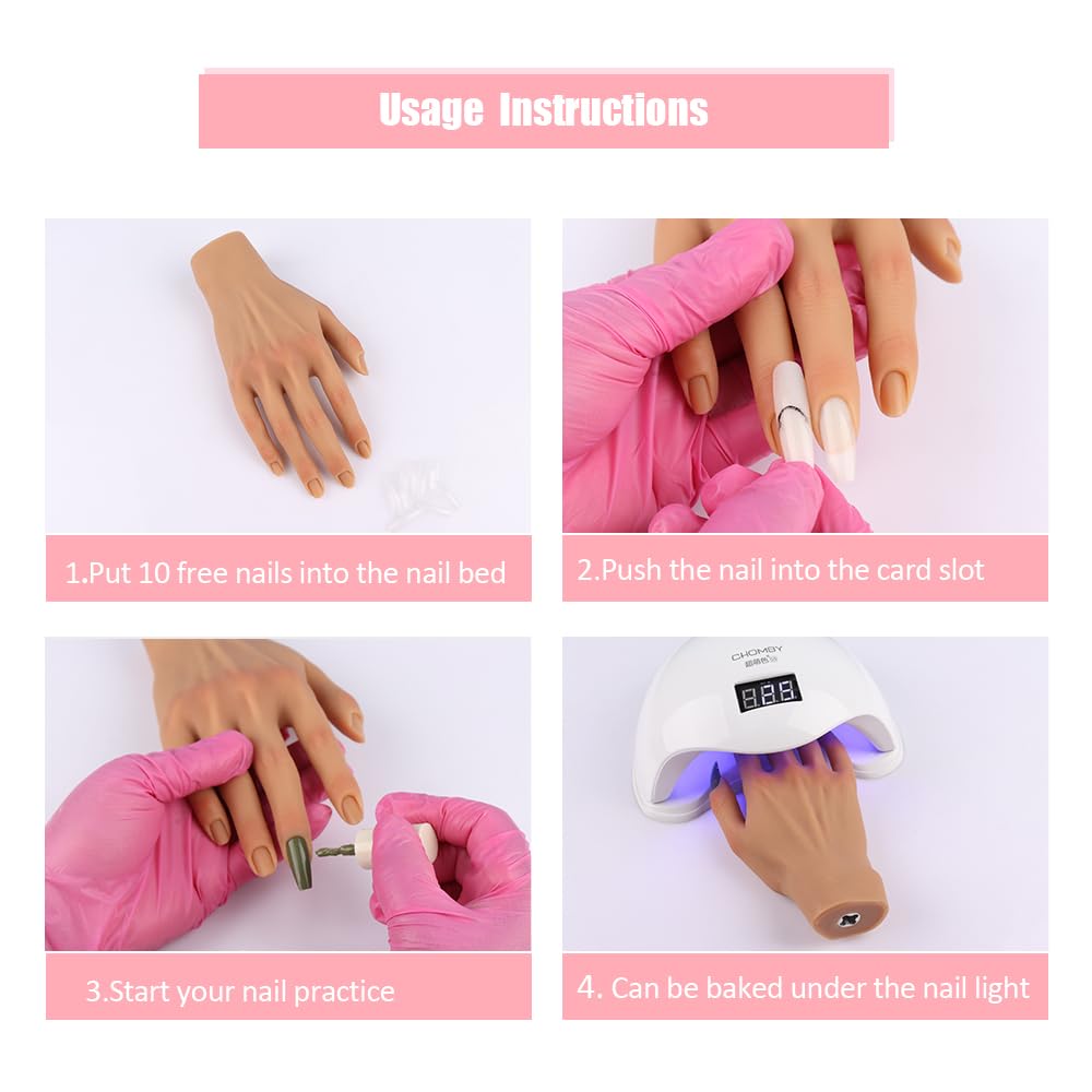 Professional Silicone Practice Hand for Acrylic Nails - Adjustable Mannequin Hand for Nail Art Training, Perfect for DIY Beginners & Salon Artists - Ideal for Home Practice, Nail School & Professional Development