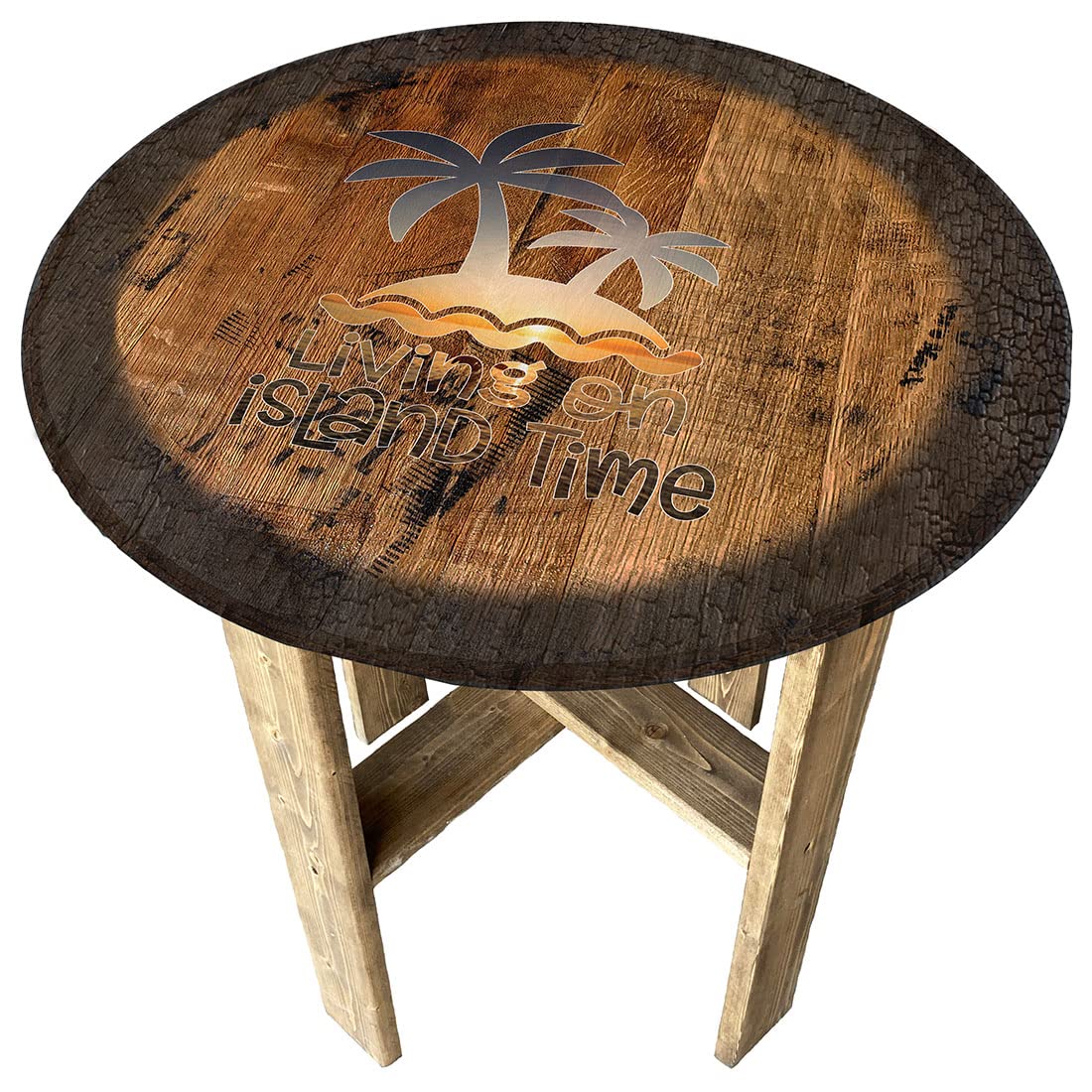 Rustic Round Whiskey Barrel End Table - Farmhouse Pub Gift for Living Room, Patio, or Man Cave - Perfect for Home Decor, Bar, and Outdoor Entertaining