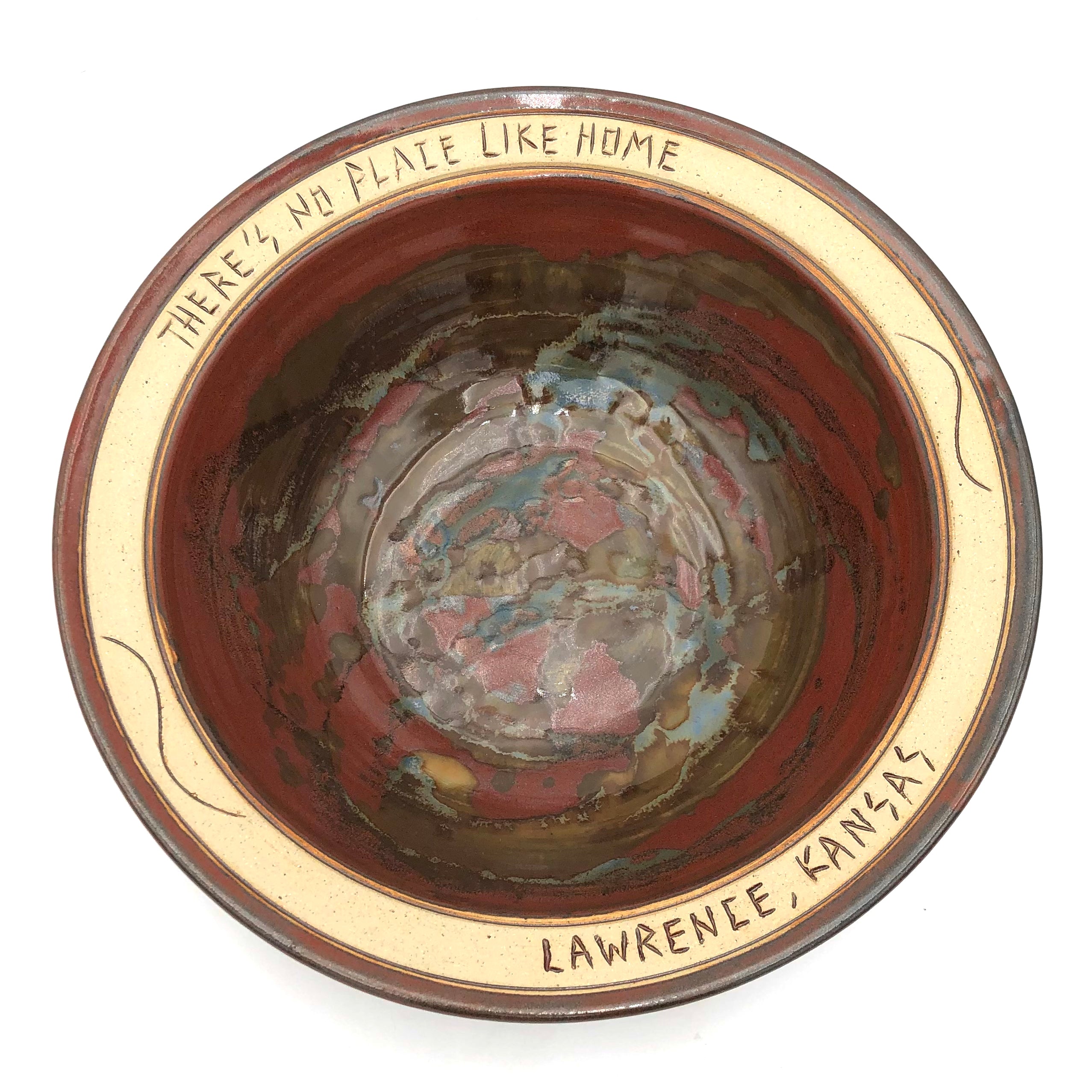 Bryan Becker Large Bowl - 'There's No Place Like Home' Top & 'Lawrence KS' Bottom - Perfect for Home Decor, Gift Giving, and Kitchen Use
