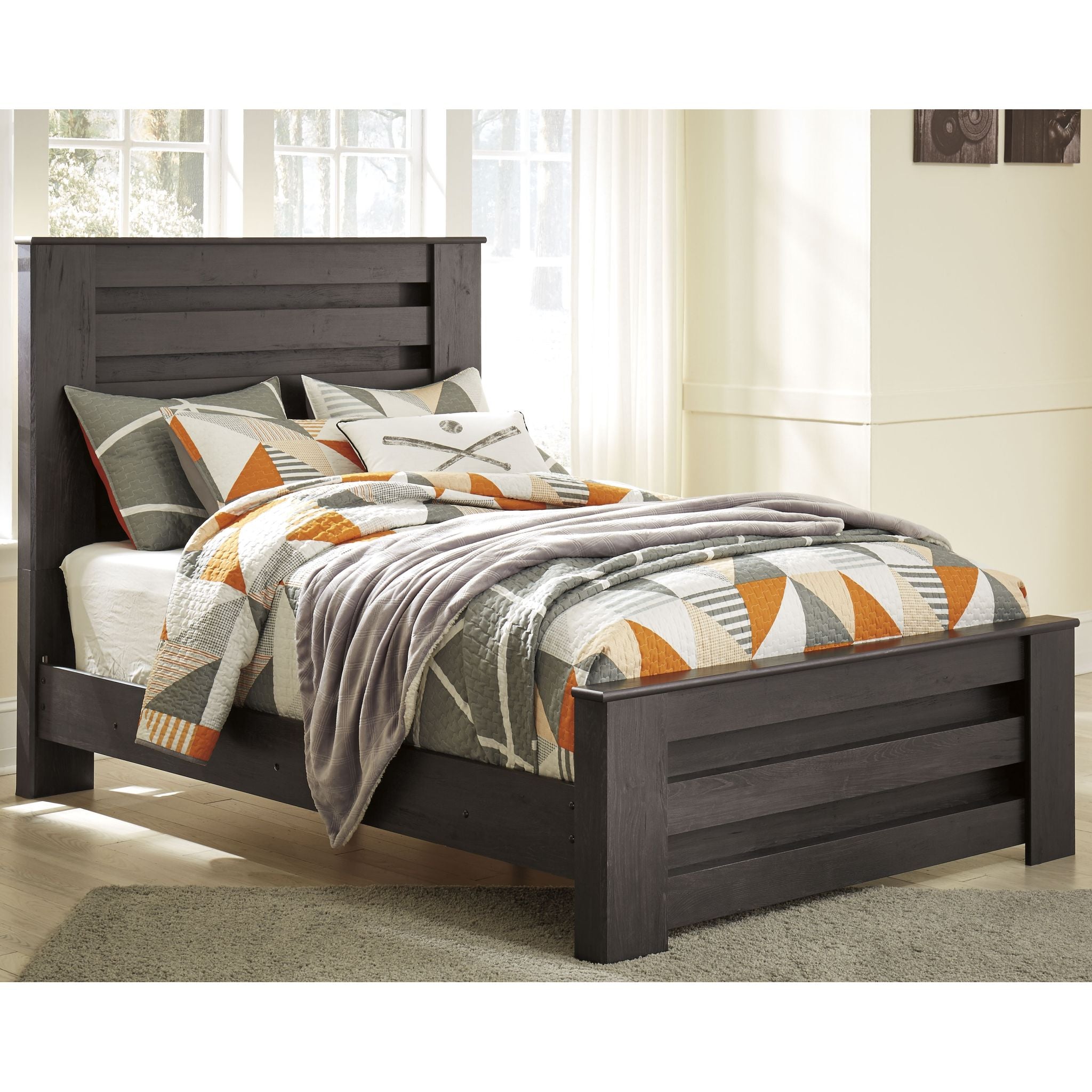 Brinxton Full Panel Bed Frame - Queen Size, Charcoal Finish - Modern Platform Bed with Upholstered Headboard for Bedroom Decor