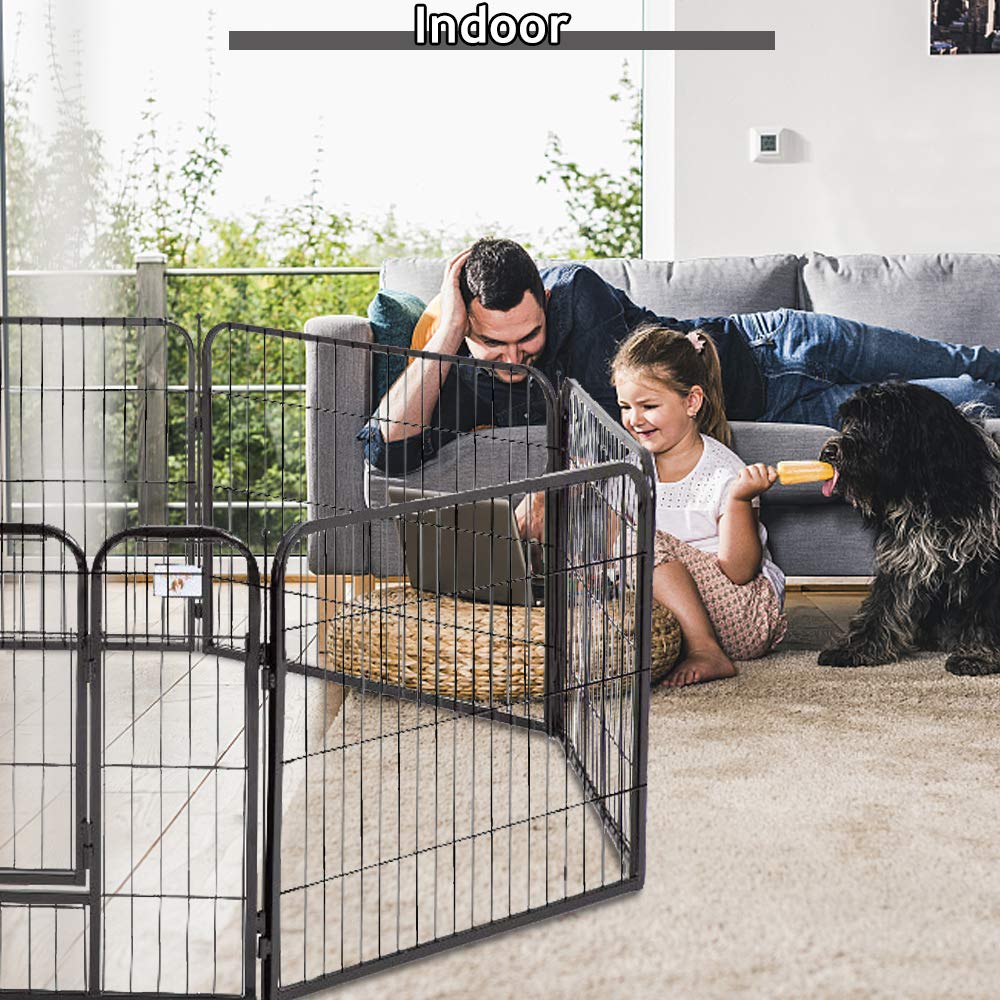 8 Panel Heavy Duty Metal Pet Playpen - Foldable & Portable Dog Fence for Indoor/Outdoor Use with Door - Exercise Pen for Small, Medium & Large Dogs - Perfect for Yard, Kennel, Crate Training & Playtime