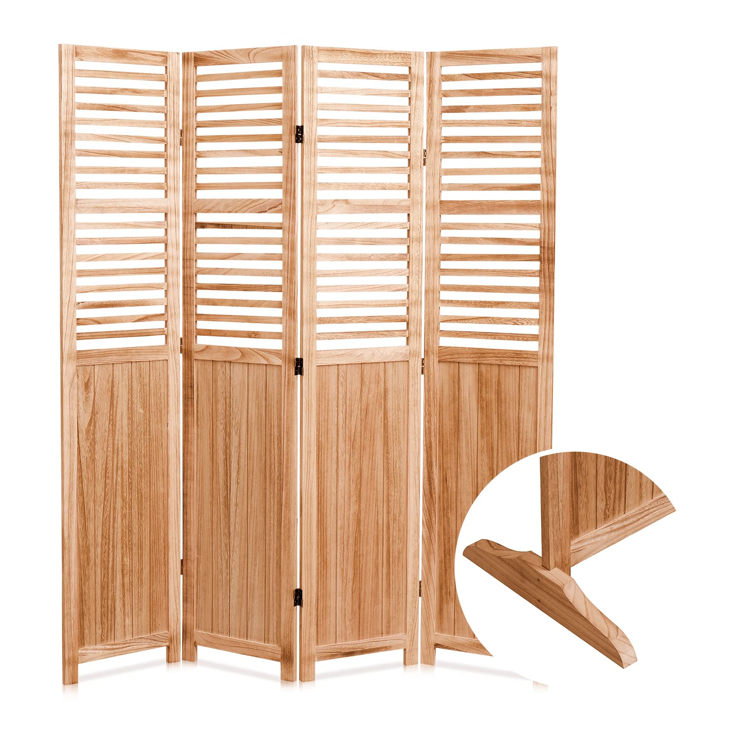 GURLLEU 4-Panel 5.6 Ft Tall Wooden Room Divider - Foldable Privacy Screen for Home & Office - Freestanding Portable Partition for Bedroom, Living Room, Dorm - Brown Room Separator for Privacy & Space Division