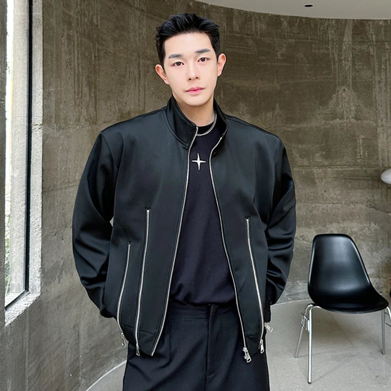 Trendy Men's Autumn Jacket - Personalized Multi-Zipper Design, Stand Collar Short Coat | Stylish Outerwear for Casual Wear, Street Fashion & Fall Layering (Style 9C6978)