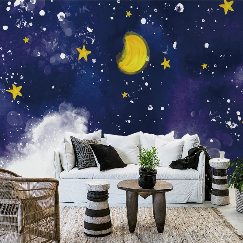 Dark Blue Midnight Sky Clouds Nursery Wallpaper - Waterproof Peel & Stick Removable Wallpaper for Kids Room, Bedroom Decor - Perfect for Nursery, Playroom, and Baby Shower Gifts
