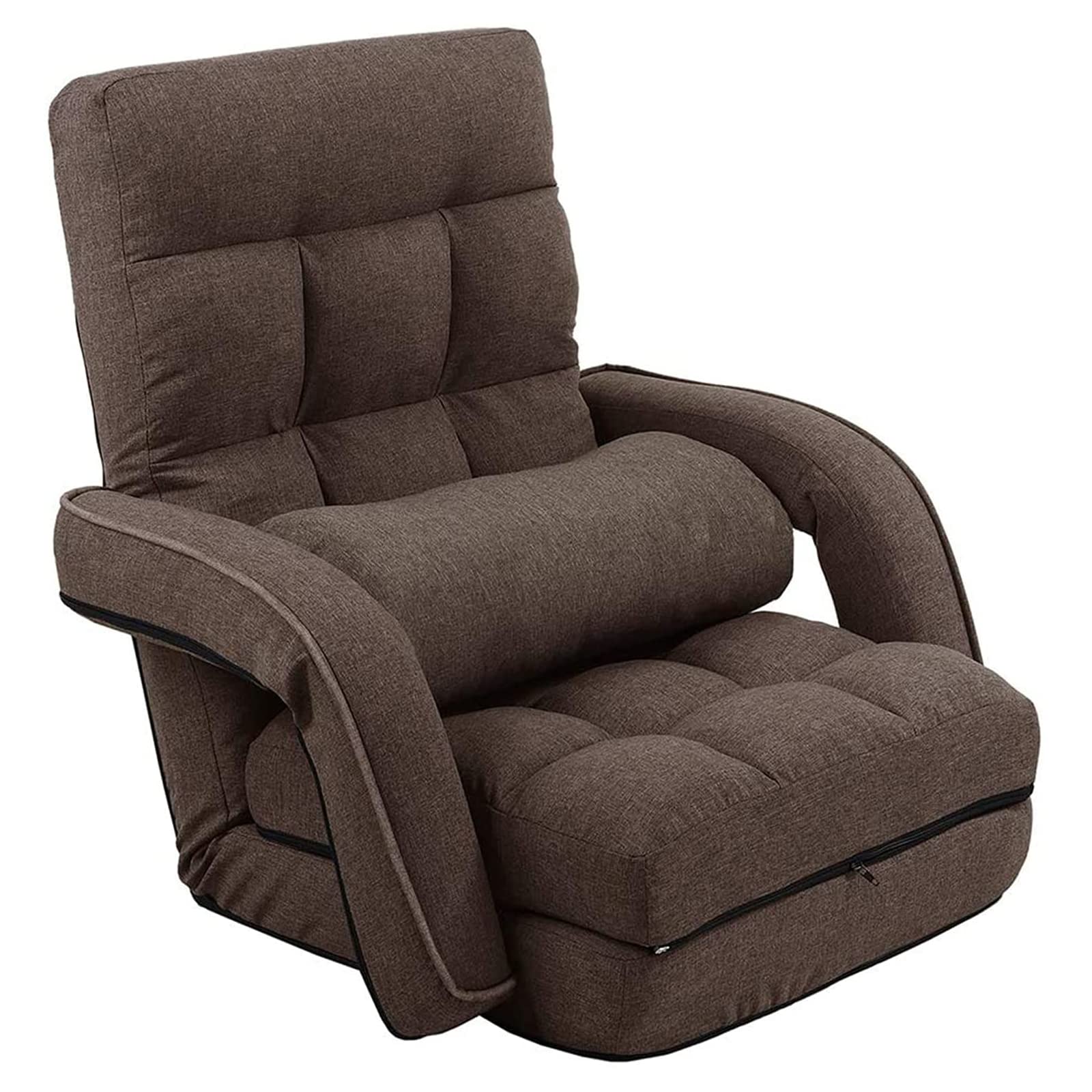 FLOGUOR 14-Position Adjustable Floor Chair - Ergonomic Chaise Lounge with Armrests & Pillow - Foldable Lazy Sofa for Adults - Perfect for Gaming, Living Room & Bedroom (Brown 8803CO) - Great for Movie Nights, Reading & Relaxation